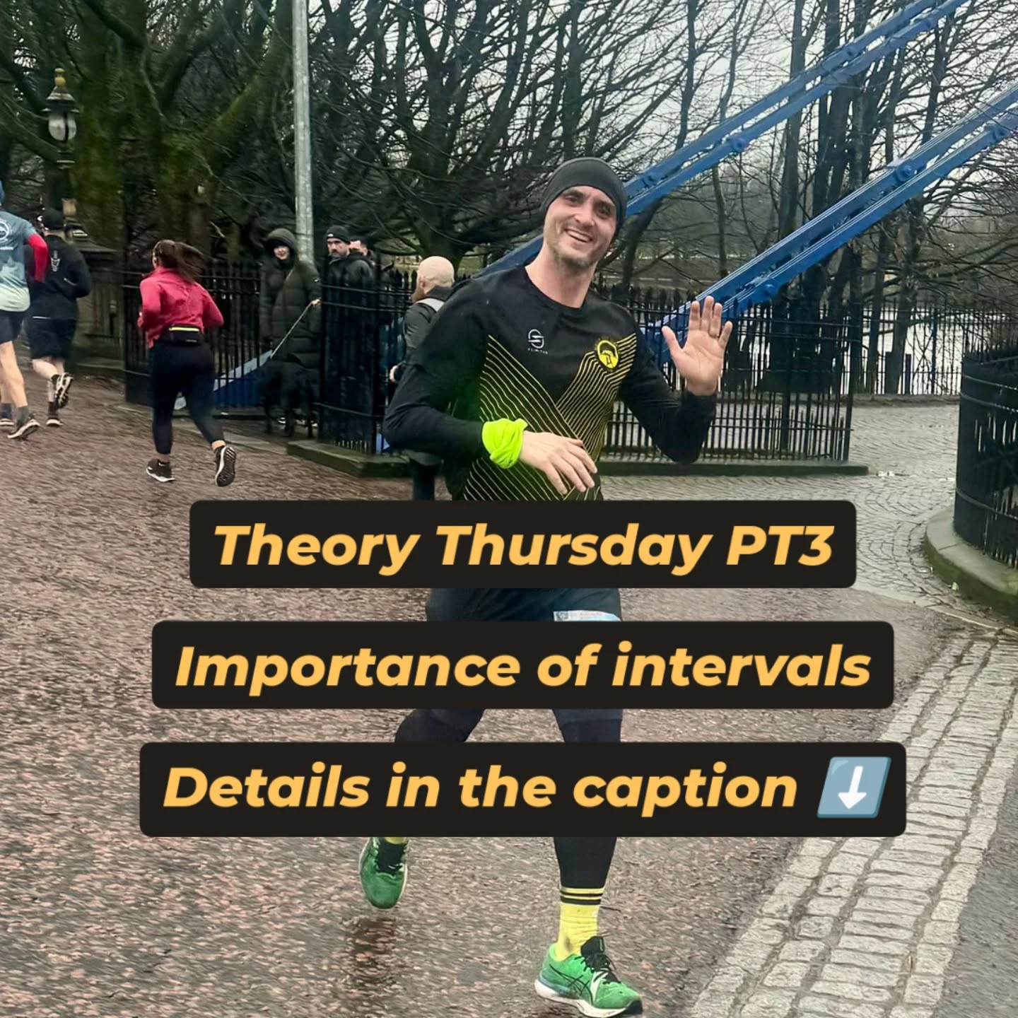 Theory Thursday PT 3 - a wee series of tips and hints you get you running better
🚀 Importance of Interval Training 🚀
Why should you do intervals?
🔬 VO₂max boost: Intervals improve aerobic capacity faster than steady runs. Basically, a higher VO₂max = more oxygen delivered to muscles = better endurance.
🔥 Threshold gains: Hard efforts raise lactate threshold, helping you hold faster paces with less effort.
⚡ Speed & economy: Sprints sharpen neuromuscular power, making you more efficient on hills and surges.
Things to consider before adding intervals to your plan
• Match session type to your goal (short & hard = VO₂max, longer = threshold).
• Start with 1 session per week and progress that session gradually. For example, 6x1min near max effort with 1minute recoveries, then 8x1, 10x1, 12x1, 6x2, 8x2 etc.
• Recovery matters: hard VO₂max work can take up to 10 days to fully absorb.
Sample sessions:
VO₂max: 5–8 × 3–4 min hard, equal recovery
Threshold: 3–5 × 8–12 min steady‑hard, short recovery
Sprints: 8–12 × 20–30 s all‑out, long recovery
⚠️ Stay safe: Limit to 1–2 hard sessions weekly, balance with easy runs, strength, and sleep. Increase effort = increased stress = increased risk = more recovery required.
Bottom line: One smart interval session a week can transform your running. It’s bloody tough but it’s worth it.
#RunSmart #IntervalTraining #VO2max #LactateThreshold #RunScience