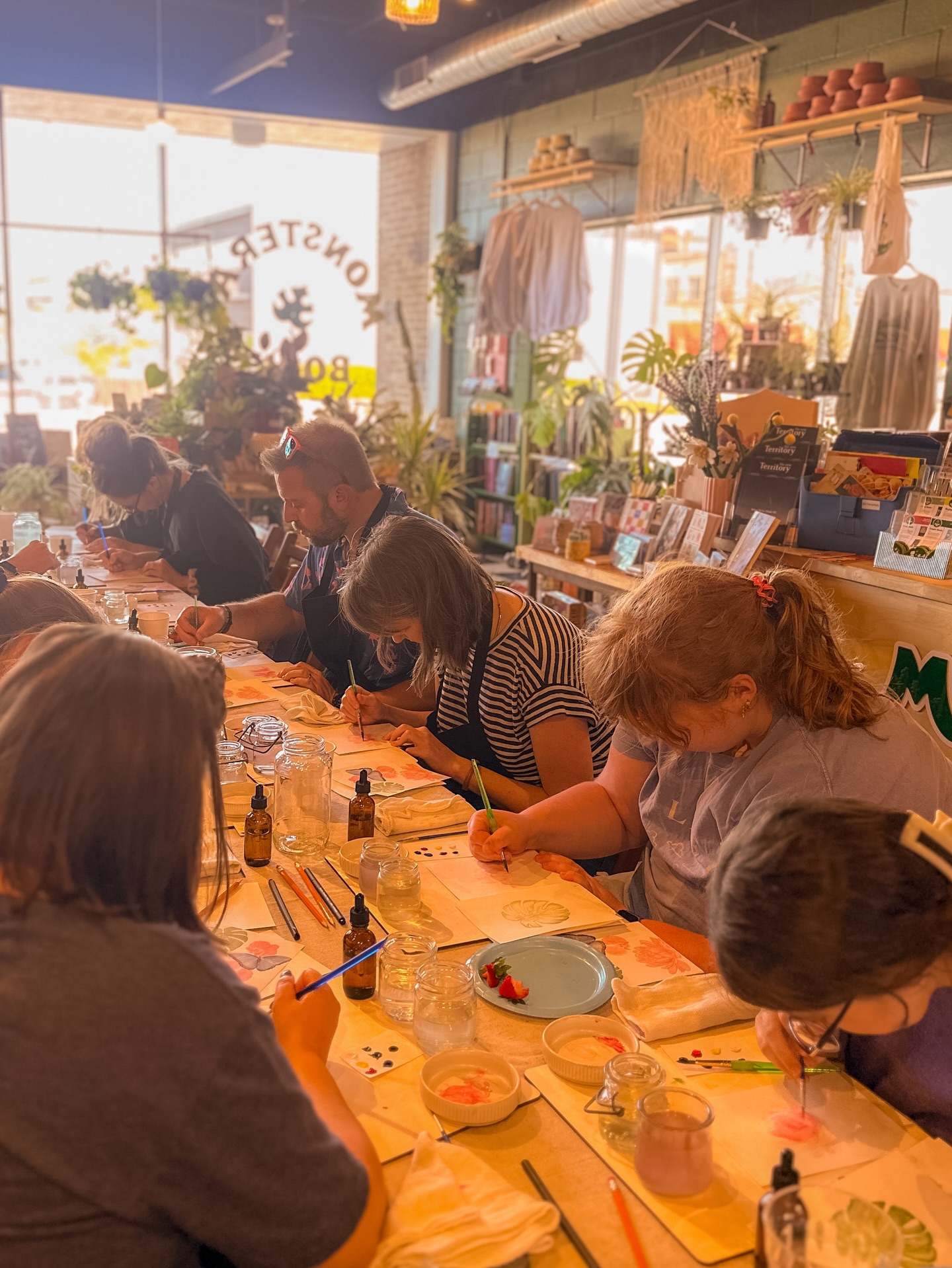 FBF to my first workshop at Monstera’s last summer! Teaching, while surrounded by books and plants with natural light pouring in, will never get old. So excited to finally be back in this space for our upcoming Palentine’s Paint & Sip on February 15th!!
In late August, the shop unfortunately had to close for restoration after a fire in the building caused severe smoke and water damage and with that, our workshops were put on pause. After months of work, they were finally able to reopen just in time for the holidays. And I have to say, they are lookin’ better than ever, friends! I am so proud of their resilience and their dedication to this little community.
I have classes planned every month here through the end of the year just for you! I cannot wait to kick things off together in just a few weeks! 💗