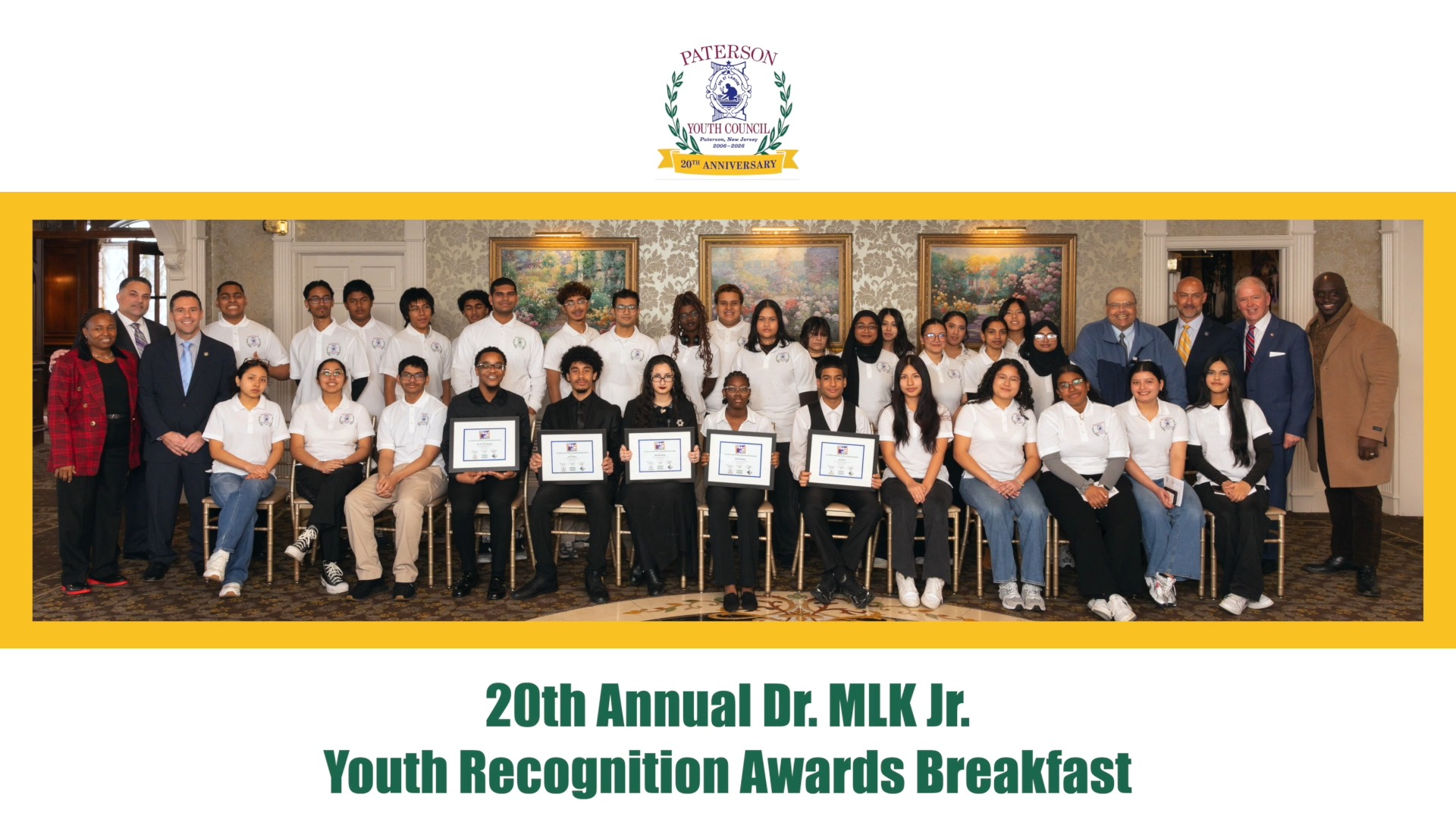 The Paterson Youth Council proudly hosted its 20th Annual Dr. Martin Luther King Jr. Youth Recognition Awards Breakfast, honoring young leaders who embody Dr. King’s legacy of service, leadership, and justice.
Join us in congratulating our outstanding honorees and celebrating the next generation of leaders making a difference in our city.
We are grateful to all of our distinguished guests and community partners who joined us to uplift and celebrate Paterson’s leaders.
@andresayeghnj @farhannasayegh @cityofpatersonnj @paterson_public_schools_nj
