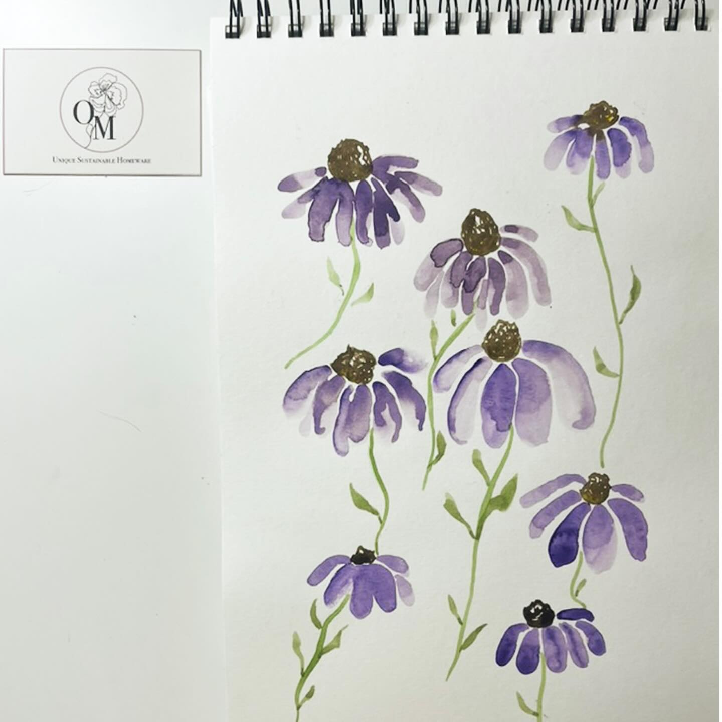 Purple Cone Flower. Watercolour painting for my Spring/Summer 2025 collection. #watercolourflowers #watercolour #windsorandnewtonwatercolor #handpainted #nature #floraldesign #textiledesign #textileartist #smallbusiness