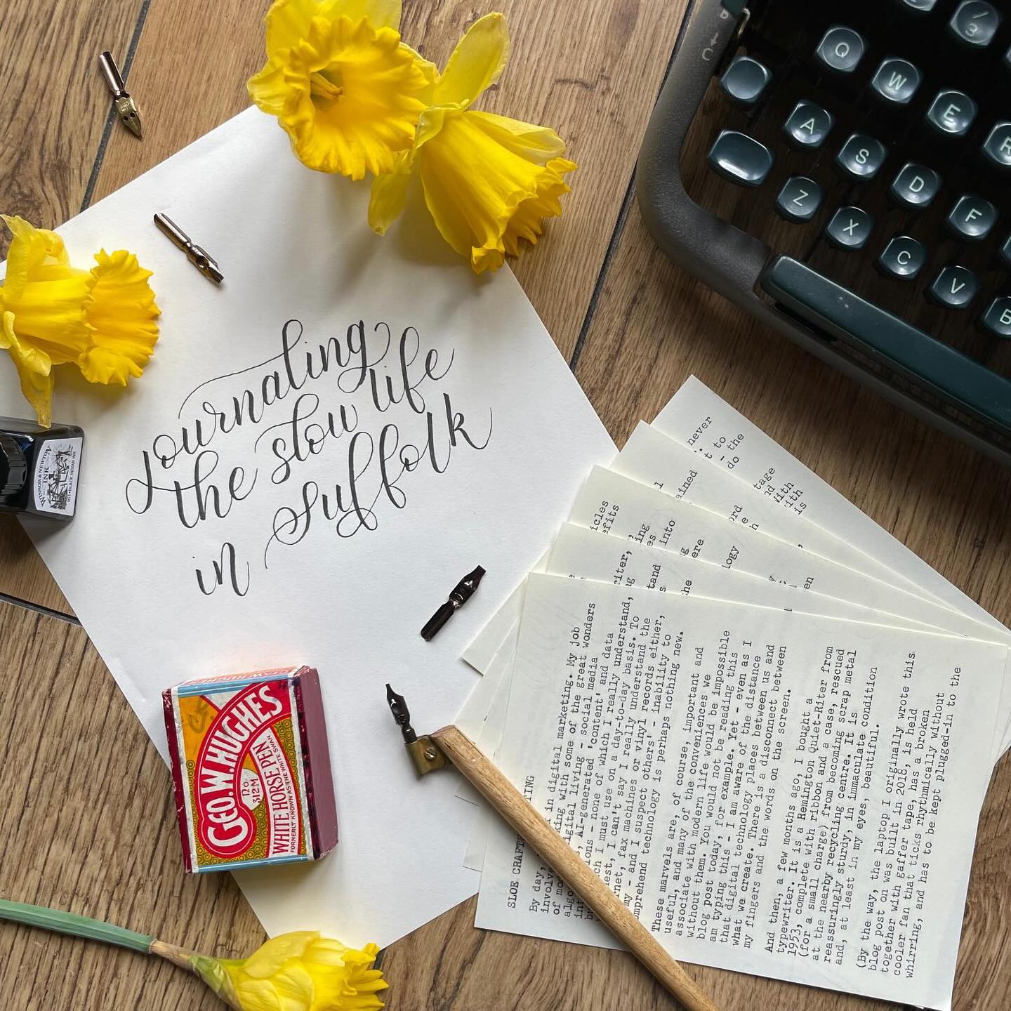 We have a new post on the blog, beginning a new series on slow (or perhaps sloe?) crafts: this one is on writing, especially by hand or, in this case, using a typewriter.
.
There is something special about writing at the slower pace that handwriting or typewriting allows: a closer connection with your words, the tactile nature of your actions, and the wellbeing that comes from separating from the digital world for a little while.
.
In the spirit of slow writing, I have also typed the entire blog post out on my Remington Quiet-Riter: if anyone (UK-only!) would like the actual printed copy, please send us a direct message, and I’ll post it! 😅
.
.
.
.
.
.
#slowcraft #writing #flatlay #typewriter #typewriting #slowandsimpledays #flatlayphotography #newpost #crafts #calligraphy #slowliving #slowlife #simplepleasures #madebyhand #handmade