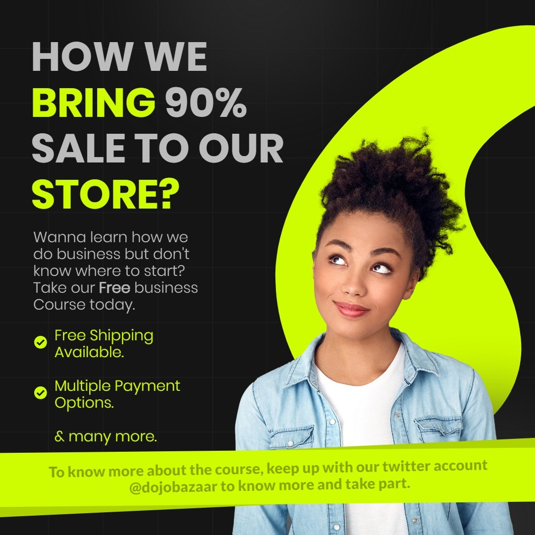 Want to know how we brought a 90% discount to our store? as well as a strategy for developing your own brand, among other things. Then you must enroll in our four-day online course, where you will learn a lot and gain experience behind the wall.
To learn more about the course, follow us on Twitter @dojobazaar and sign up for it.
and the best part is that it is FREE.
#giveaway #giveawayindia #giveawayalert #freecourse #freecourses #free #sale #businessideas #business #businessowner #dropshippingbusiness #dropshipping #entrepreneur #entrepreneurship