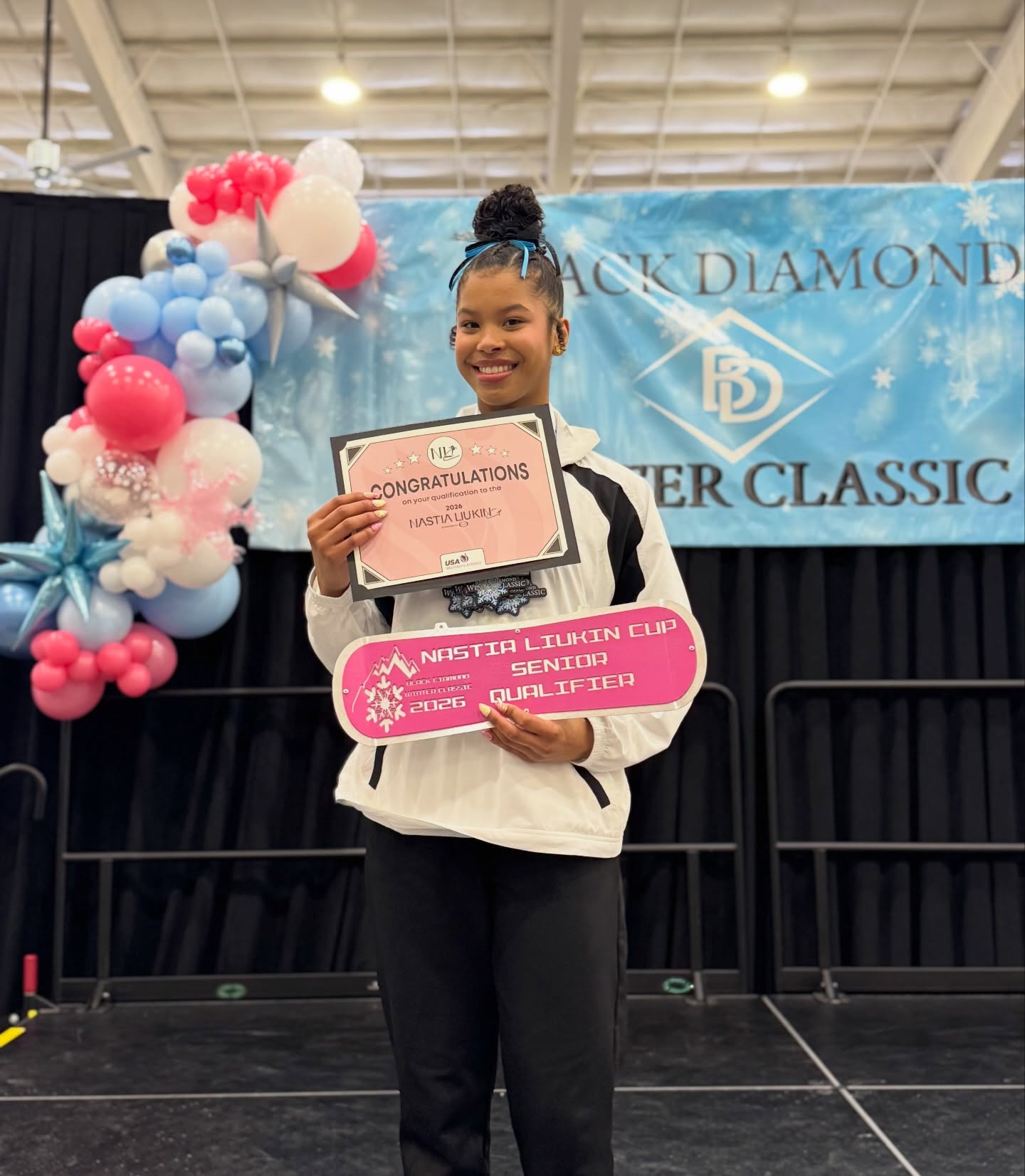 Congratulations to our Nastia Liuken series JR Quailifier Greta Stowell (Olympus Gymnastics) and SR Qualifier Kiari Sparks (Mountain West Gymnastics)🌟 A great weekend at 2026 Black Diamond Winter Classic!❄️ #nastialiukin #gymnastics