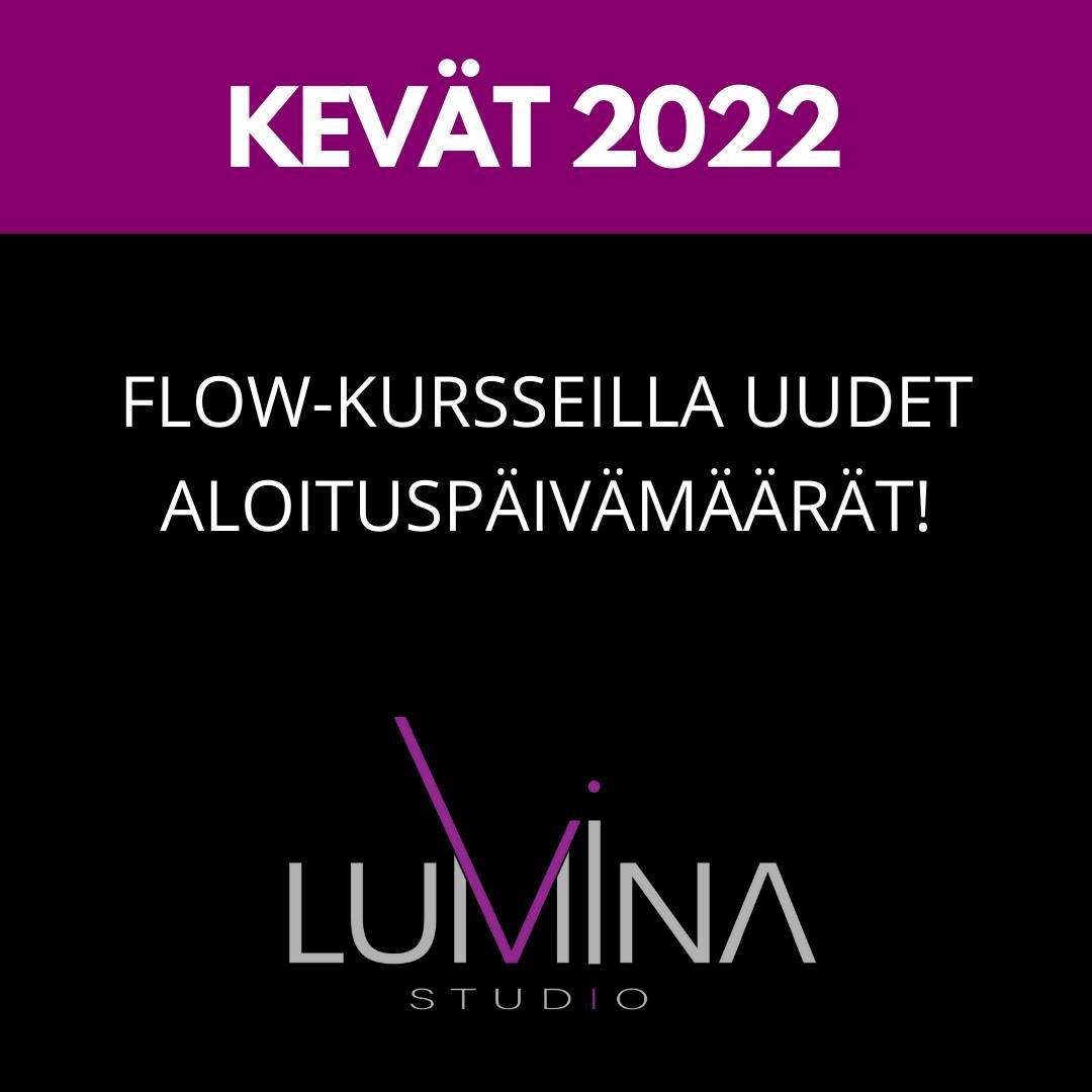 Lumina Studion kevät 2022-kauden aloitus siirtyy Avin uusien rajoitusmääräysten mukaan. Uudet aloituspäivämäärät (tällä hetkellä) ovat:
Vannetekniikka ke 18-19: 16.2-1.6.2022
Poi-tekniikka ke 19-20: 16.2-1.6.2022
Vannetanssi to 18-19: 24.2.2022-9.6.2022
Tulipoi to 19-20: 24.2.2022-9.6.2022
Viuhkatekniikka to 20-21: 17.2.-2.6.2022
Tunnit myös hiihtolomalla.
Toivotaan, että rajoituksia ei tämän jälkeen enää tule ja päästään harrastamaan taas!