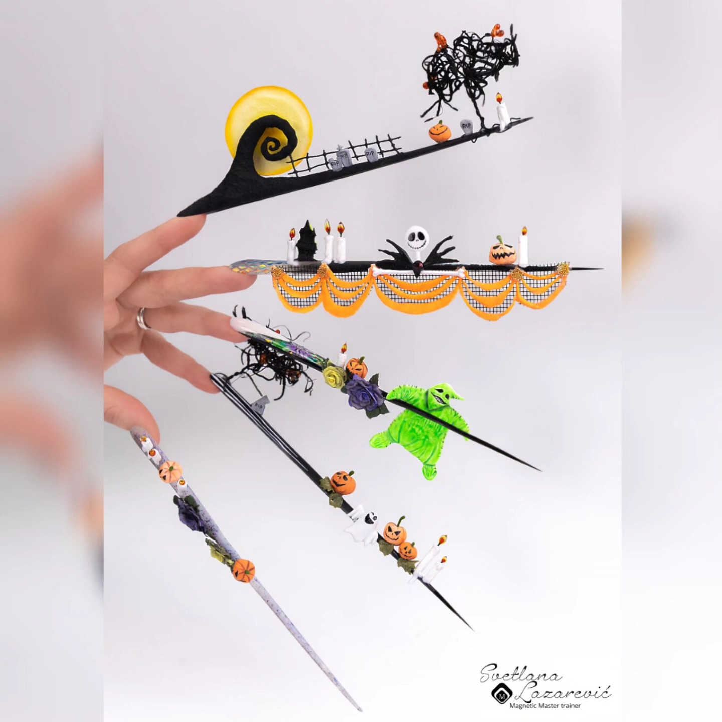 I’m so excited to share my masterpiece with you: extremely long pin nails featuring a "Nightmare Before Christmas" theme! 🎃💀🎄 It’s been a challenging yet incredibly rewarding journey, and I’m so proud of the outcome.
A huge thank you to @natalia_magnetic_educator for the beautiful photos 📸, to @michele_magnetic for the amazing lessons that inspired and supported me, and to @magneticnaildesign for supporting and making all this possible! 🙏💕
#MasterThesis #PinNails #NightmareBeforeChristmas #NailArt #Gratitude #Creativity #NailDesign
