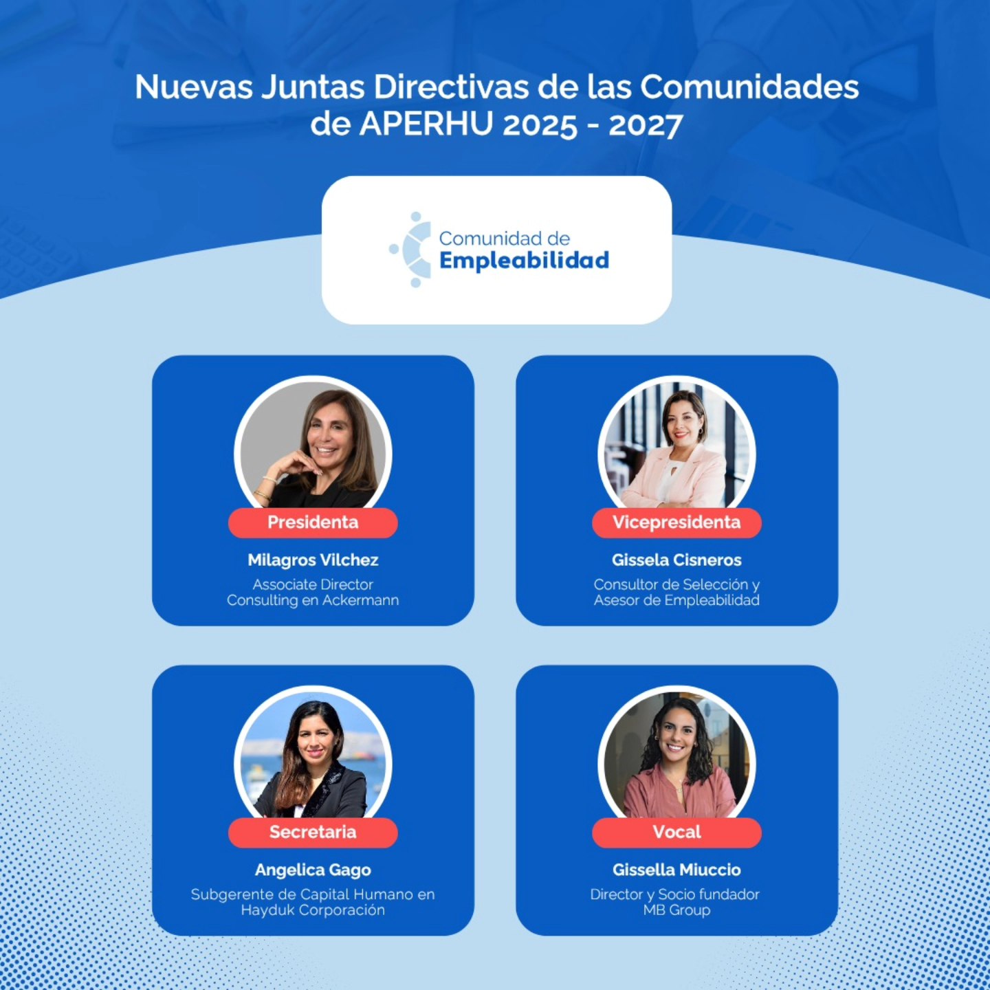 Hoy quiero compartir con ustedes un logro muy especial: he sido elegida como miembro de la Junta Directiva de la Comunidad de Empleabilidad de @aperhu 2025-2027.
Este paso no sólo significa un reconocimiento personal, sino también una oportunidad inmensa para aportar desde mi experiencia al crecimiento de la empleabilidad en nuestro país.
Mi propósito es claro: "Seguir impulsando iniciativas que conecten talento con oportunidades y que hagan de la empleabilidad un motor de cambio en Perú." Estoy convencida de que el trabajo conjunto nos permitirá cerrar brechas, inspirar a más personas y transformar realidades.
Agradezco a todos los que confiaron en mí para esta responsabilidad y un súper agradecimiento al Team Empleabilidad Milagros Vilchez , Gissela Cisneros y Angelica Gago.
Porque creo firmemente que...
"El futuro pertenece a quienes se atreven a construirlo hoy."
Gracias por ser parte de este viaje y por acompañarme en cada paso.
Un abrazo grande, Gisse
#Empleabilidad #APERHU #Empleo #GisseMiuccioCoachLaboral #Perú #JuntaDirectiva #CreciendoJuntos #ConstruyendoFuturo #Proposito