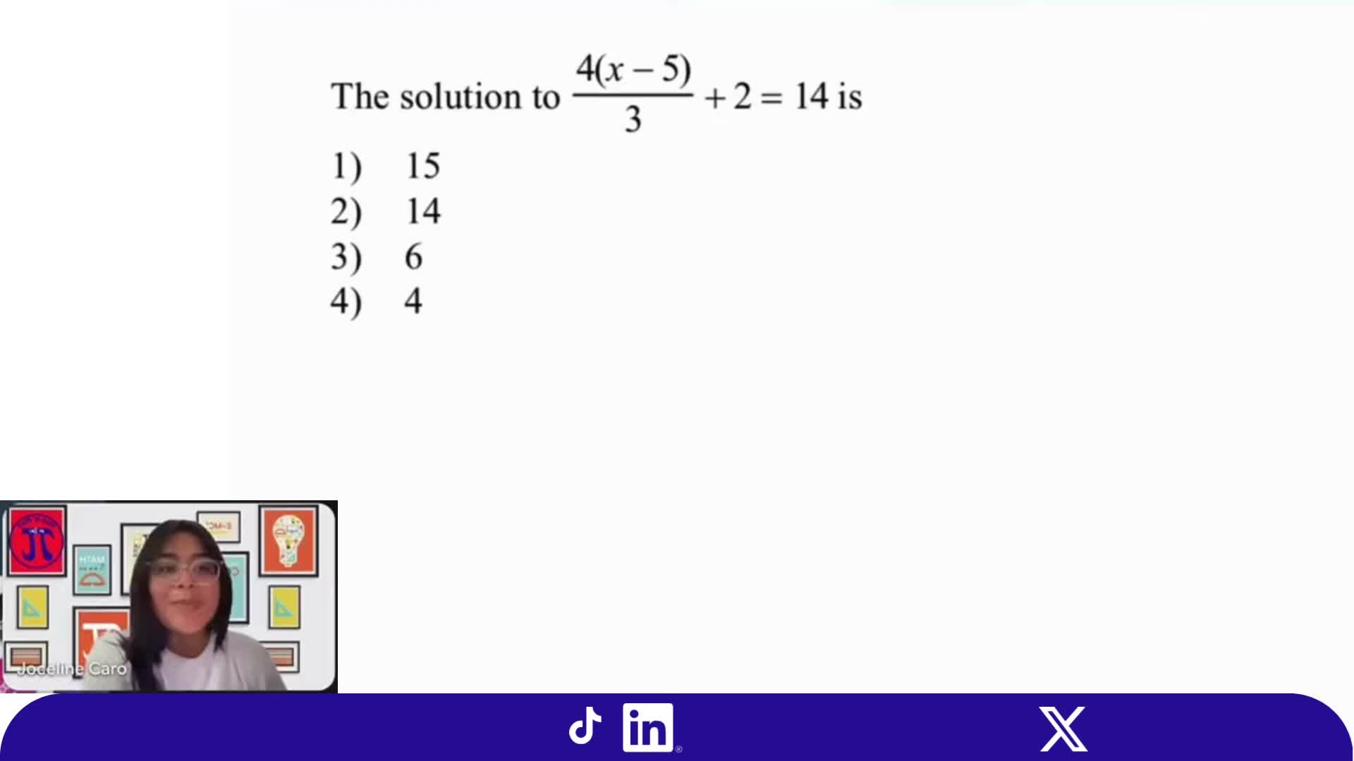 ✨ Equation of the Week ✨
4(𝑥−5)/3 + 2 = 14
We break it down step by step, and the answer comes out to:
🎉 X = 14
Practice with us and build confidence—one equation at a time.
#WhatsTheAnswerWednesday #MathNMore #MathIsLife