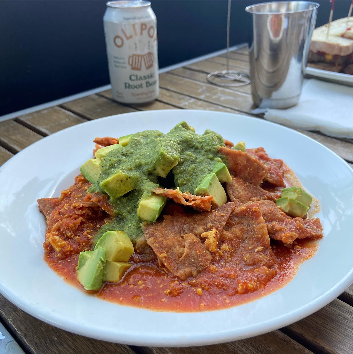 Vegan Chilaquiles with a side of @drinkolipop from @stamp_properfoods - thanks for the vegan options!
.
.
.
#vegan #veganchilaquiles #dairyfree #losfeliz #veganfood #local #breakfastfordinner