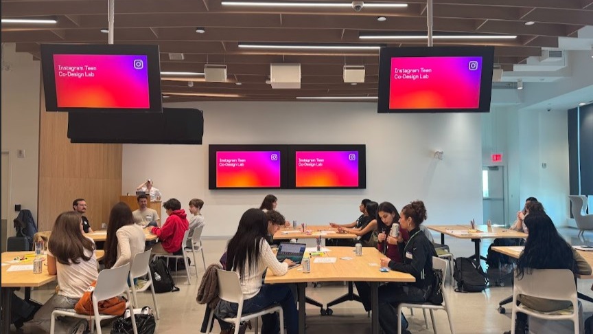 In the fall, 19 of our seniors participated in a co-design workshop with designers and researchers from Instagram. They learned about the design process, shared feedback on their Instagram experience, and partnered with the Instagram employees to brainstorm creative solutions to key challenges facing teens. These insights can be leveraged for additional research and design thinking while building for teens at Instagram.