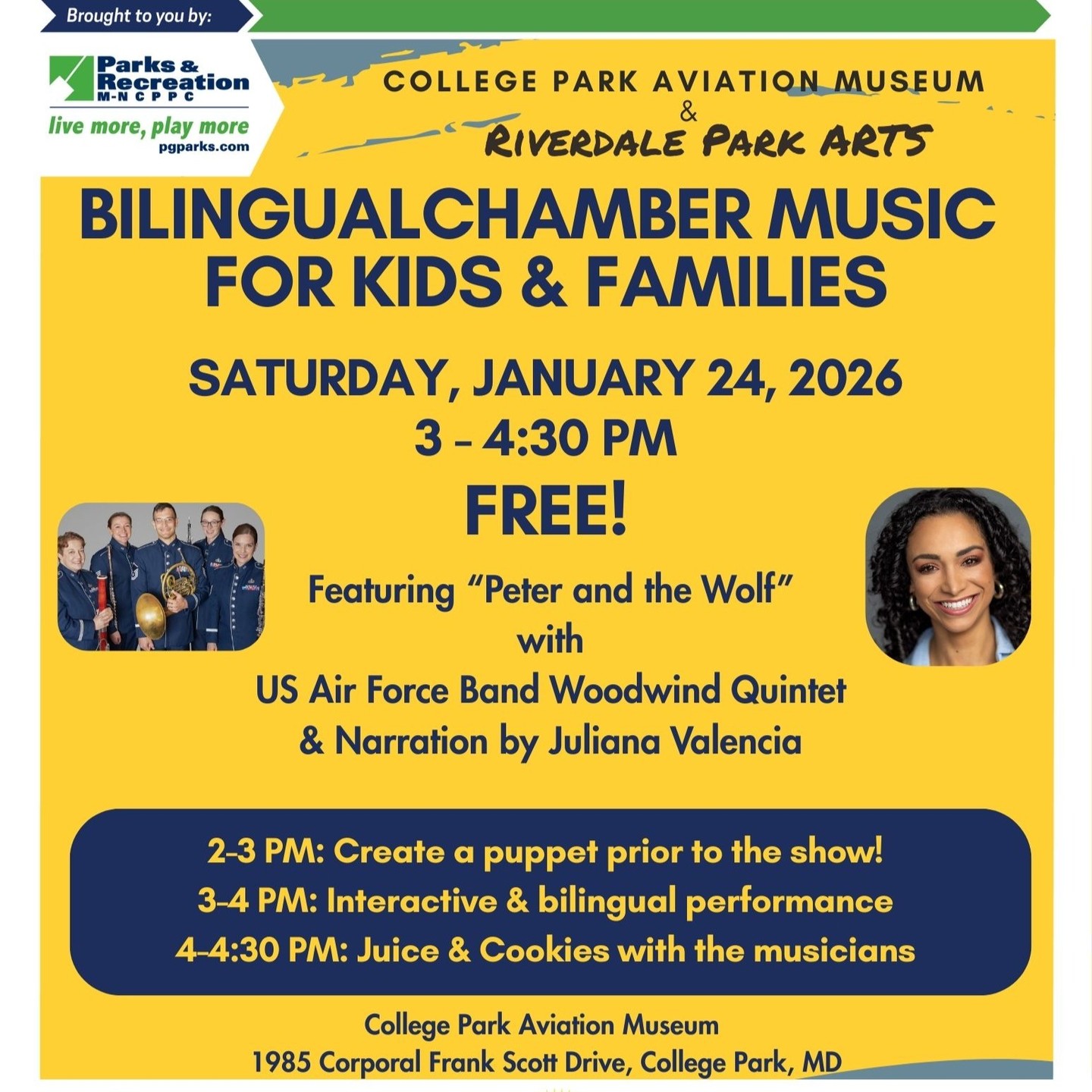 Join us Saturday for a fun, multilingual family concert with the Riverdale Chamber Music Woodwind Quintet!
Enjoy the thrilling adventure of Peter and the Wolf, brought to life through classical music. This concert is specially crafted for families and children, offering a vibrant, interactive experience that transcends language barriers.
Enjoy refreshments and meet the musicians after the performance.
• 2:00 – 3:00 PM: Puppet Craft
• 3:00 – 4:00 PM: Interactive and Multilingual Performance
• 4:00 – 4:30 PM: Juice & Cookies with the Musicians
Walk-in spaces will be available on a first-come, first-served basis. Includes museum admission.