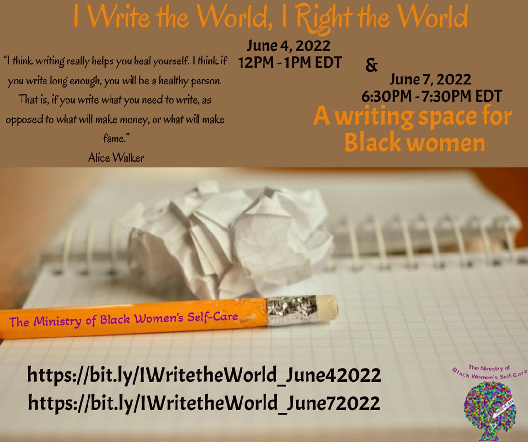 If you are a Black woman looking for community to embrace you and your writing, join us!
#TheMinistryofBlackWomensSelfCare
#writing
#writingcommunity
#BlackWomen
#selfcare
#normalizeselfcareforBlackwomen 💜