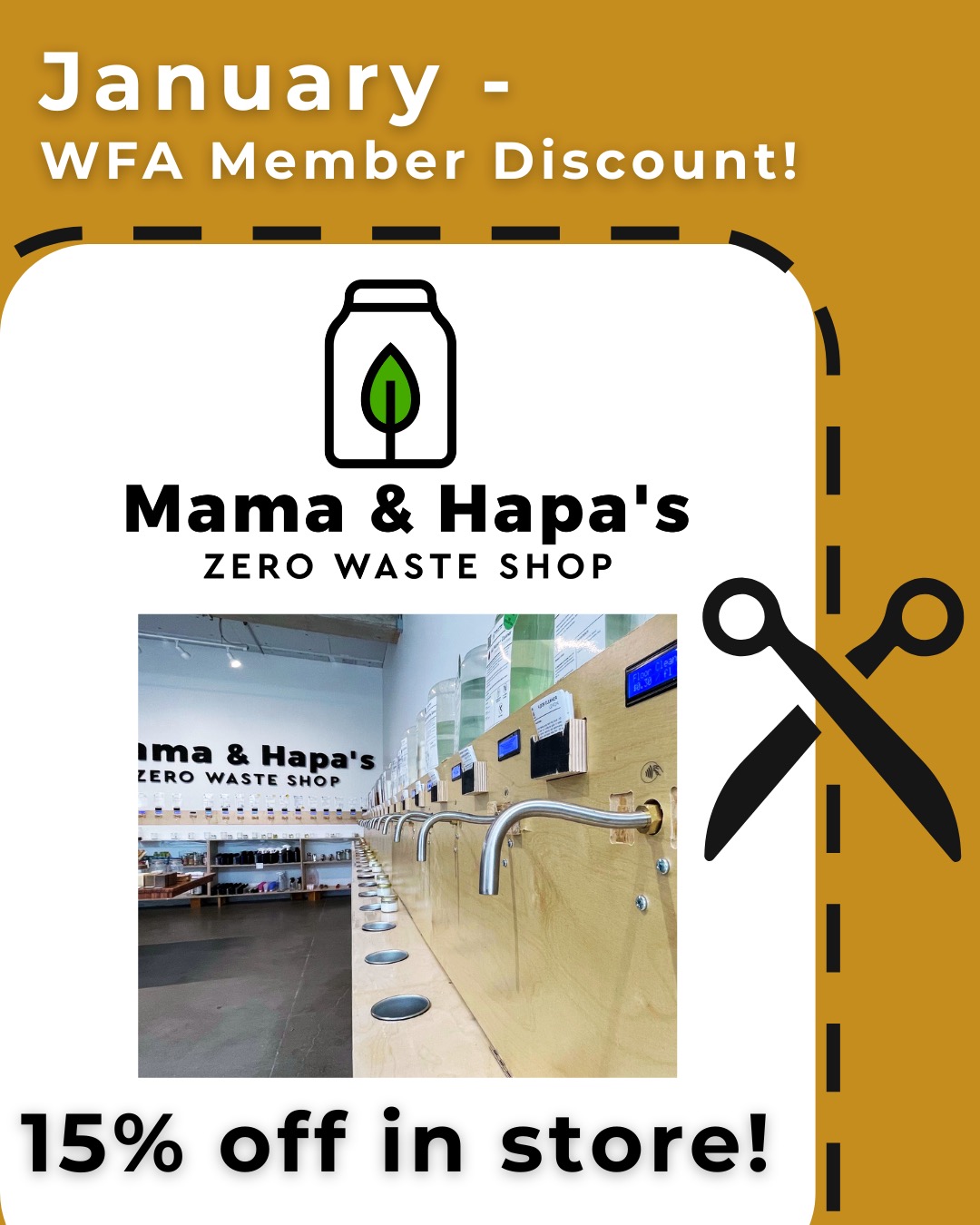 WFA is excited to be partnering with @mamaandhapas for our first Member Discount of the year! This wonderful store has four different locations to visit. They offer bulk home and body goods, along with low-waste home items. If you've never been, go check them out! It's a reuse experience in Portland that shouldn't be missed! #reuserevolution #lowwastepdx #bulkisbetter