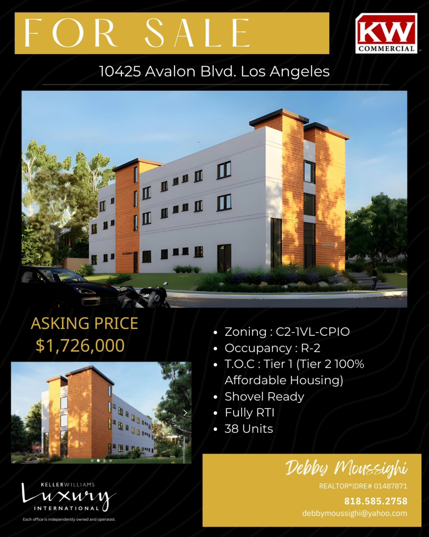 ✅Check out Debby Moussighi's listing at 10425 Avalon Blvd. Los Angeles offered at $$1,726,000.
Zoning : C2-1VL-CPIO
Occupancy : R-2
T.O.C : Tier 1 (Tier 2 100% Affordable Housing)
Shovel Ready
Fully RTI
38 Units
Contact @debby_moussighi_realtor for more details👍
