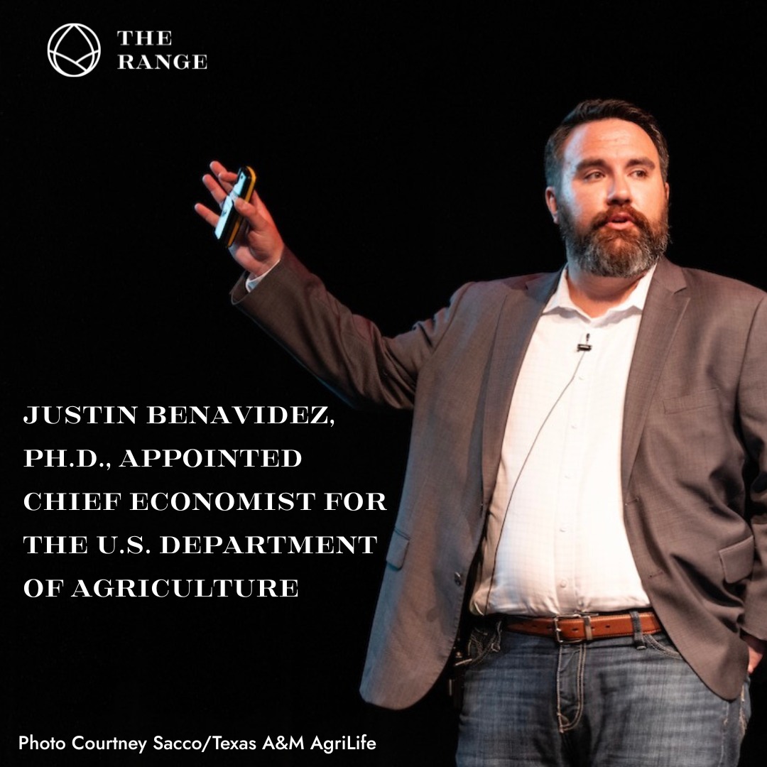 Dr. Justin Benavidez has been appointed to serve as Chief Economist for the U.S. Department of Agriculture. That name may sound familiar to many across the Panhandle, as Benavidez previously served as an AgriLife Extension economist at the Texas A&M AgriLife Research and Extension Center in Amarillo. It is great to see someone with strong Panhandle ties stepping into a national leadership role. Visit the link in our bio to read more. #TheRANGE #PanhandleAg