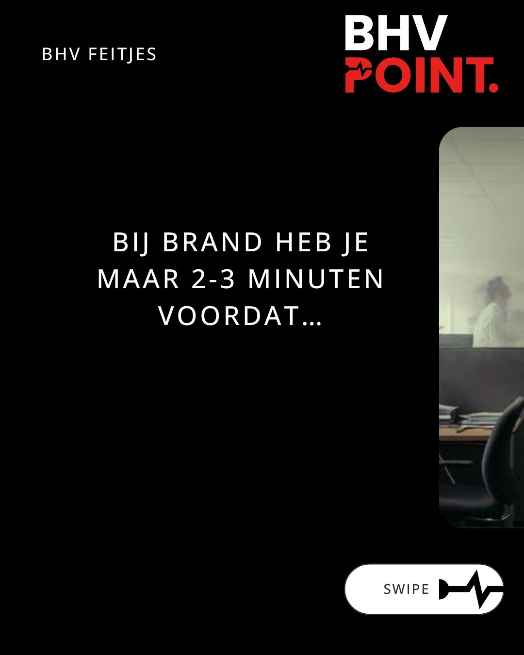 Bij een brand heb je vaak maar 2 à 3 minuten.
Dan is de rook zo giftig dat je bewusteloos raakt.
Vuur zie je. Rook ruik je te laat. En moderne materialen maken die rook extra zwart, extra giftig en extra snel.
Je ziet geen hand voor ogen meer. Je ademt pure gif in, Je valt neer, 180 seconden. Thats it.
Hoe snel is jouw ontruiming echt?
Deel jouw tijd hieronder👇
#veiligheid #safetyfirst #bedrijfshulpverlening #BHV #ehbo #veiligheidsbewustzijn
#bedrijfsveiligheid #veiligewerk #noodsituaties #levensreddendhandelen #praktijkgerichteopleiding
#eerstehulp #AED #ontruimingsoefening #veiligheidsopleiding #hulpverleners #teamwork
#BHVpoint #TeamBHVpoint #BHVpointTraining #putten #Veluwe #Ermelo #Harderwijk #nijkerk