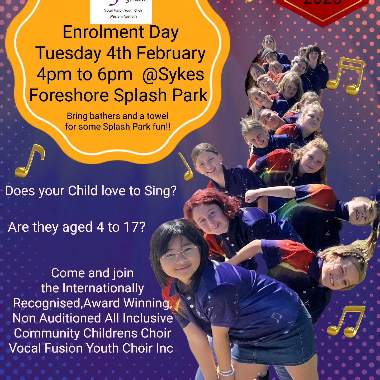 Come and join the Award Winning Vocal Fusion Youth Choir in 2025