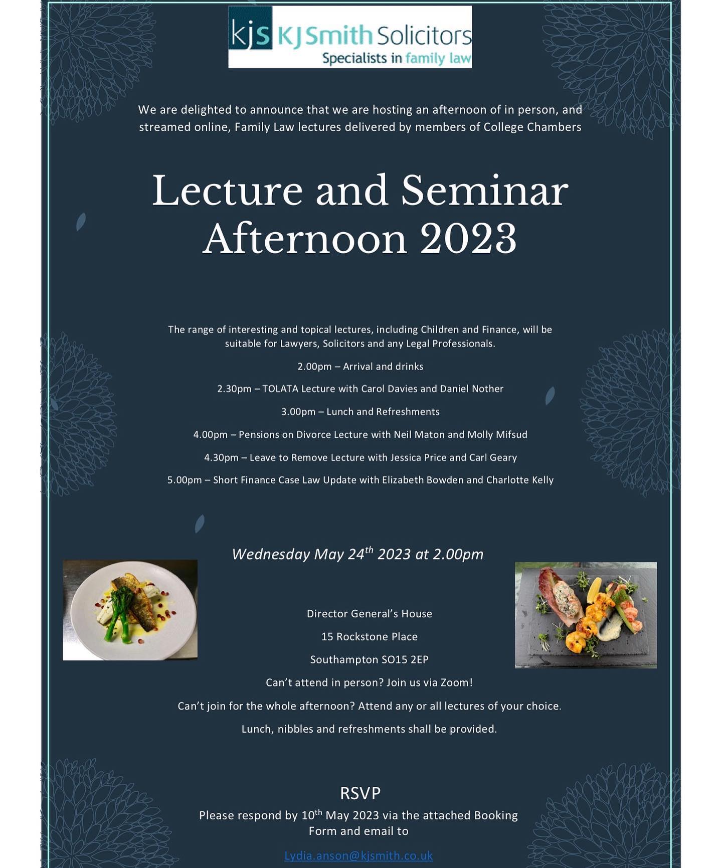 Please see the below for an insightful lecture and seminar day on 24 May hosted by KJ Smith Solicitors🗣️
RSVP via the details on the flyer😊 (you can attend in person or via zoom!).
#familylaw #lectureday #juniorlawyers.