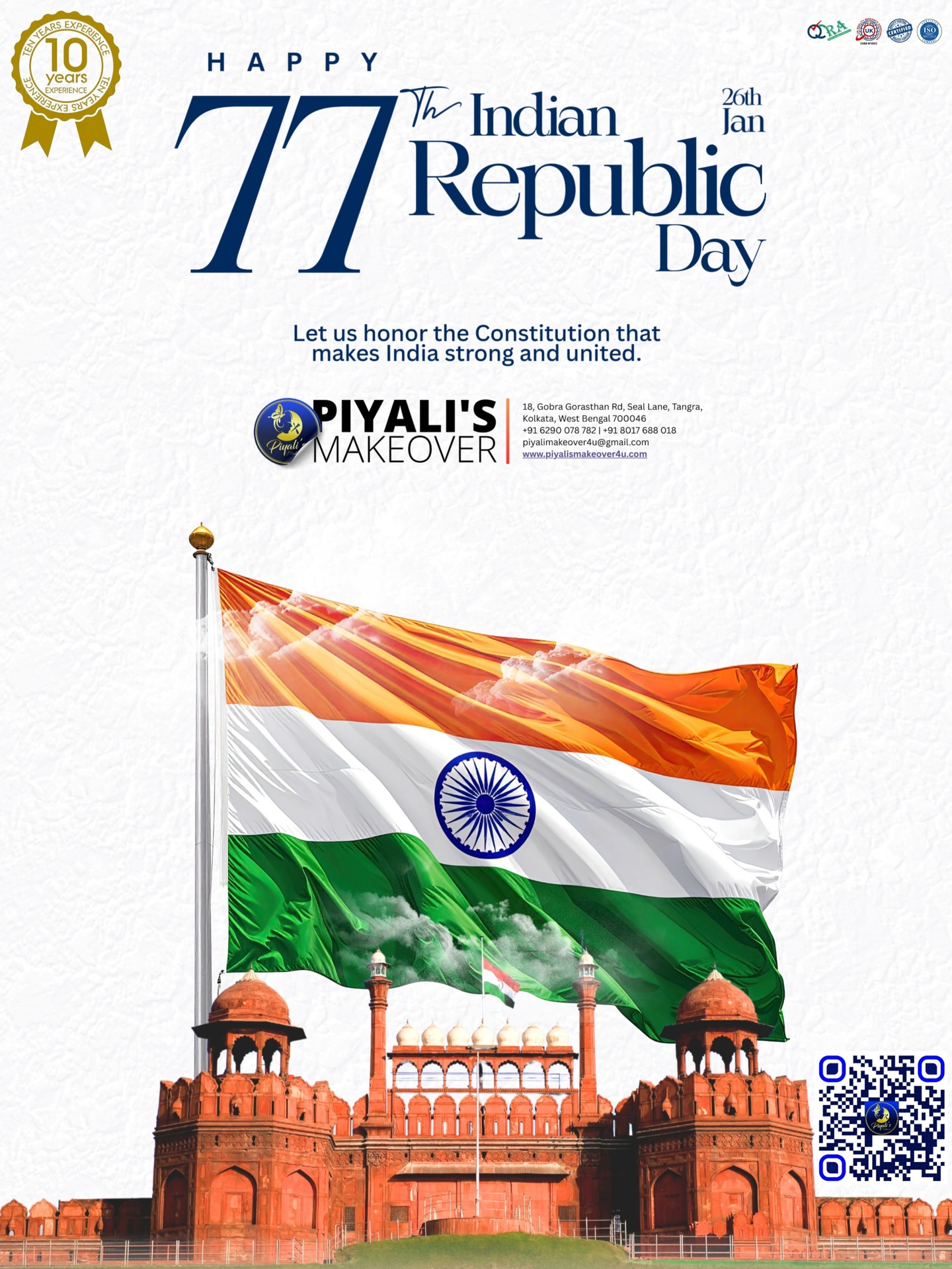 On this proud Republic Day, Piyali’s Makeover celebrates the spirit of India—where confidence, creativity, and individuality shine bright. Let the tricolour inspire strength, grace, and fearless self-expression. Saluting the beauty of our nation and the power of being unapologetically you. 💄🇮🇳✨
Piyali’s Makeover | Piyali Das
📞 Call / WhatsApp: 080176 88018
🌐 Visit: www.piyalismakeover4u.com
#RepublicDay #RepublicDayIndia #HappyRepublicDay #PiyalisMakeover #IndianBeauty #ProudIndian #MakeupArtistIndia #BridalMakeupIndia #BeautyWithPride #TricolourVibes #IndianFestivals #ProfessionalMakeup