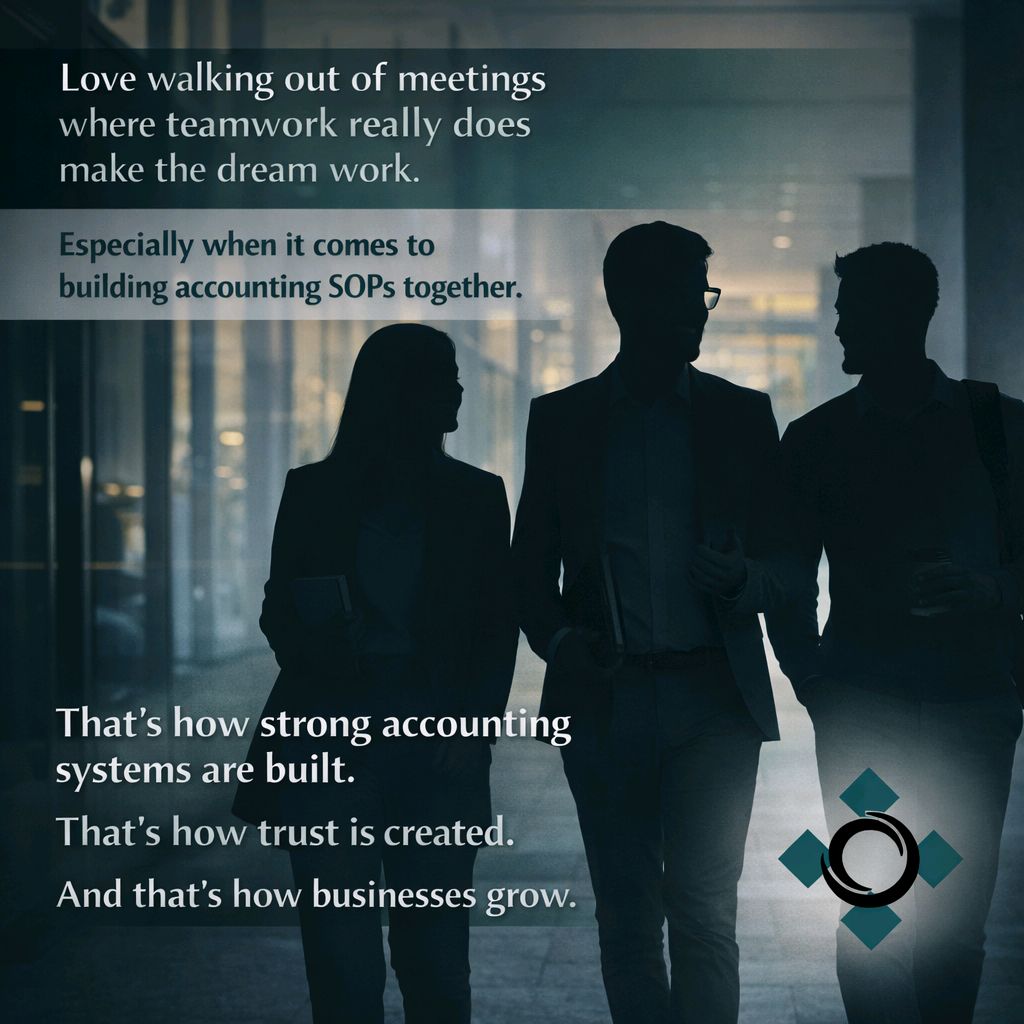 Love walking out of meetings where teamwork really does make the dream work.
Especially when it comes to building accounting SOPs together.
When business owners and accountants collaborate, processes are clearer, expectations align, and the systems actually fit the business, not just a template. Different perspectives matter, and working through them together leads to better, more sustainable outcomes.
That’s how strong accounting systems are built.
That’s how trust is created.
And that’s how businesses grow.
Teamwork isn’t just a feel-good phrase it’s a smart strategy.
#ProgressNotPerfection #ConsistencyWins #BusinessClarity #PeaceOfMind #BusinessGrowth #SupportOverStress #BeyondNumbers #BeyondNumbersAK