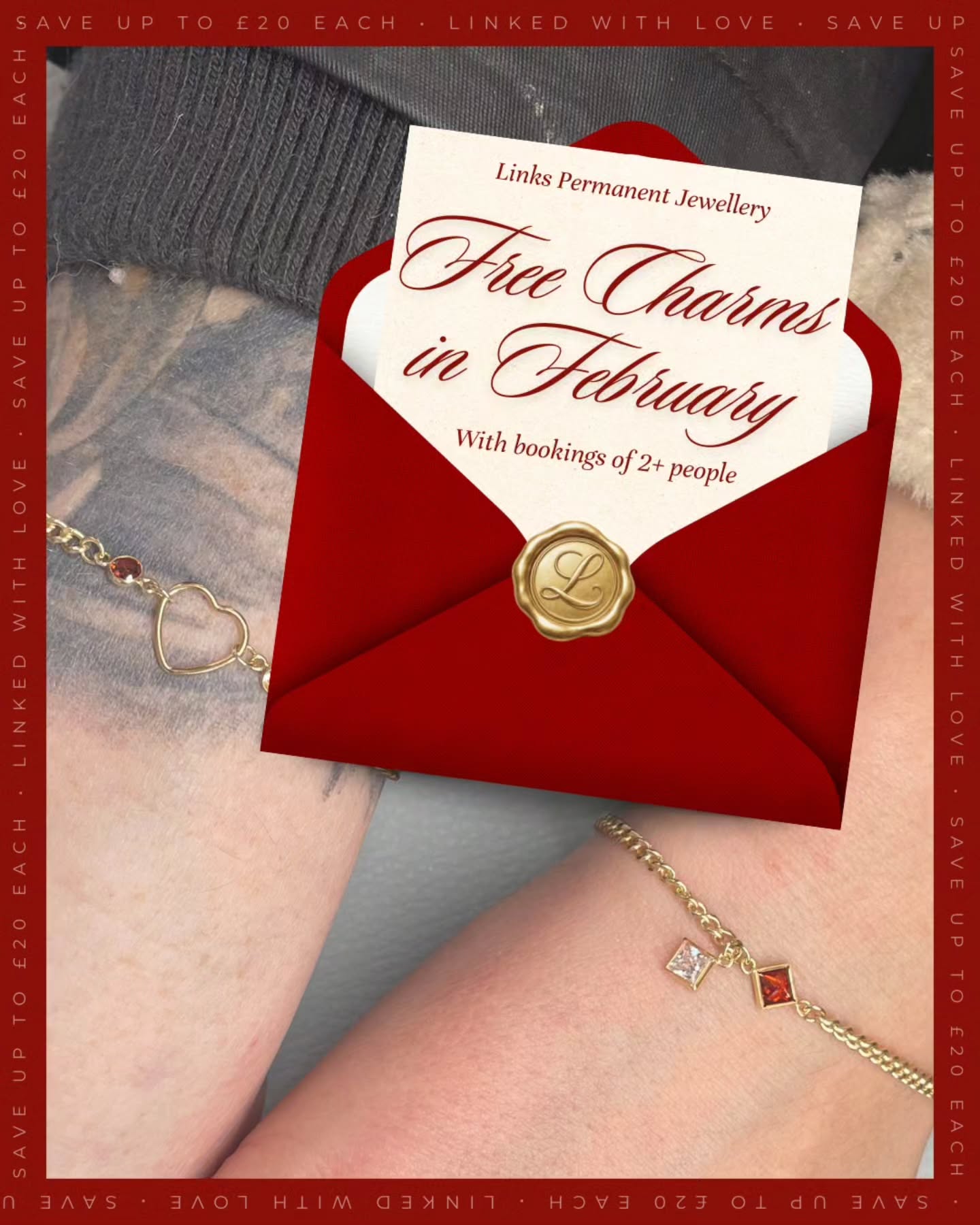 This Valentine’s & Galentine’s, get permanently linked with the people you love most 💖✨
💎 For the whole of Feb, you'll get 1 𝗳𝗿𝗲𝗲 charm each when you book 2 or more people!
Appointments are limited (ESPECIALLY weekend slots) and once they’re gone, they’re gone 💘
📲 Tap the link in our bio to book.
📍 Jemma Elizabeth Beauty, Staffordshire.
💎 14k Gold Filled & Sterling Silver Charms & Chains.
⚡️ Welded Bracelets, Anklets & Rings.
#PermanentJewelleryUK #weldedbracelet #Staffordshire #LinksByJemmaElizabeth