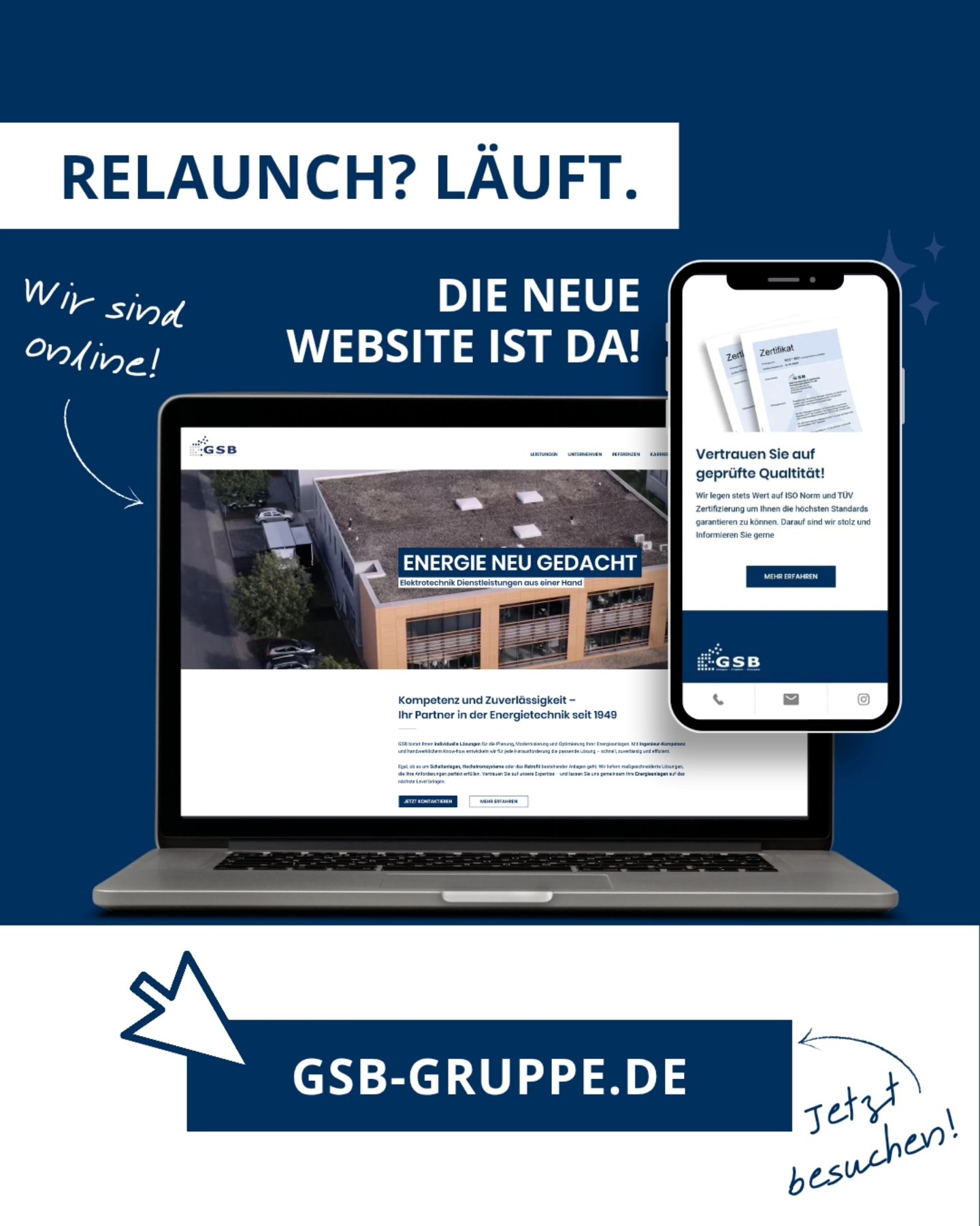 Unsere neue Website ist online! 💻⚡
Frischer Look, klare Infos und alles, was ihr über die GSB wissen müsst – jetzt noch einfacher zu finden. Egal ob Karriere, Leistungen oder spannende Projekte: Vorbeischauen lohnt sich!
👉 www.gsb-gruppe.de
#GSBGruppe #WebsiteRelaunch #Elektrotechnik #Karriere #ZukunftGestalten #EnergieneuGedacht #Rommerskirchen