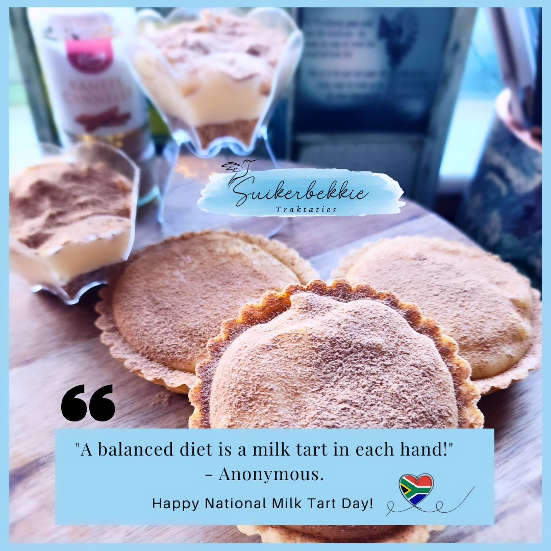 🥛🍰 Joehoe, Nationale Melktert Dag! 🍰🥛
Trek je feesthoedje maar aan, want vandaag vieren we de heerlijke smaak van melktert! Bij Suikerbekkie Traktaties gooien we er graag een snufje Afrikaanse flair in. Want laten we eerlijk zijn, melktert is net zo Zuid-Afrikaans als biltong en braaivleis!
Dus, of je nu een 'n Oom Koos, Tannie Marie, of gewoon een lekkerbek bent die van traktaties houdt, bij ons ben je aan het juiste adres. Laat je smaakpapillen op avontuur gaan en proef de liefde voor traditie in elke hap.
Stuur ons een berichtje als je jezelf wilt trakteren op een stukje heerlijkheid, of surf naar www.suikerbekkietraktaties.com voor een kijkje in ons assortiment. (De online shop wordt nog aangevuld en zal aan het eind van de week klaar zijn.)
Laten we vandaag een toast uitbrengen op mijn Afrikaanse roots en genieten van de zoete smaak van onze traktaties! 🎉🥂
#Melktert #SuikerbekkieTraktaties #Lekkerbekken #AfrikaansGenot #TrakteerJezelf