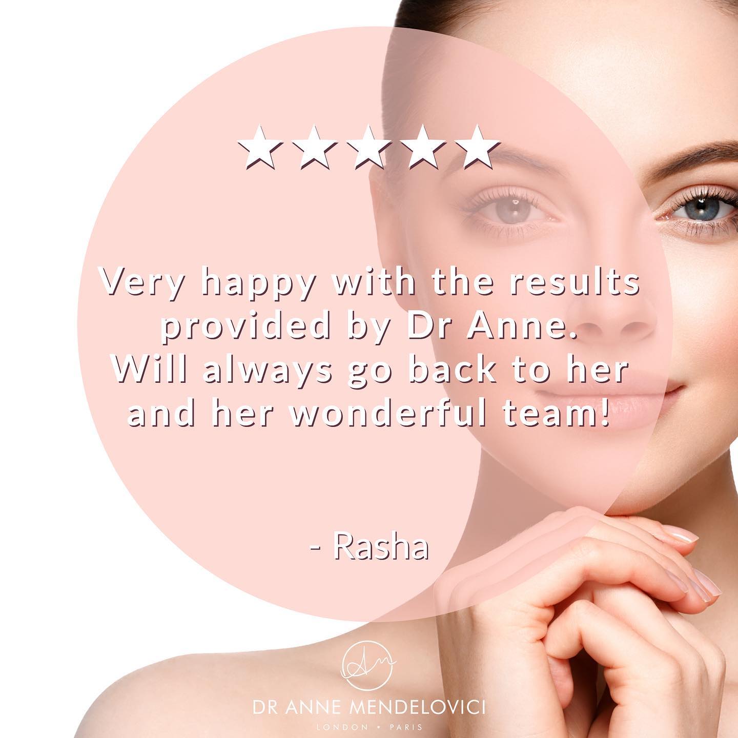 5 ⭐️ Patient Review:
« Very happy with the results provided by Dr Anne. Will always go back to her and her wonderful team ».
Our patients satisfaction is our priority. So grateful for such kind words!
If you’ve visited Dr Anne Mendelovici clinic, take a minute to leave us a Google Review ♥️
