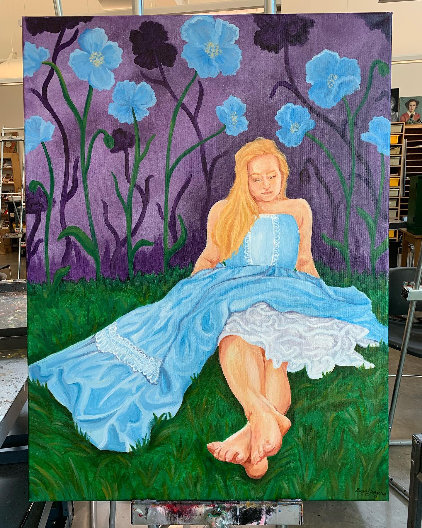 Wonder
30” x 40”
Water Soluble Oil on Canvas
Anyone wanna take a guess at my inspiration for this piece? 🐇🐛🦋🌺