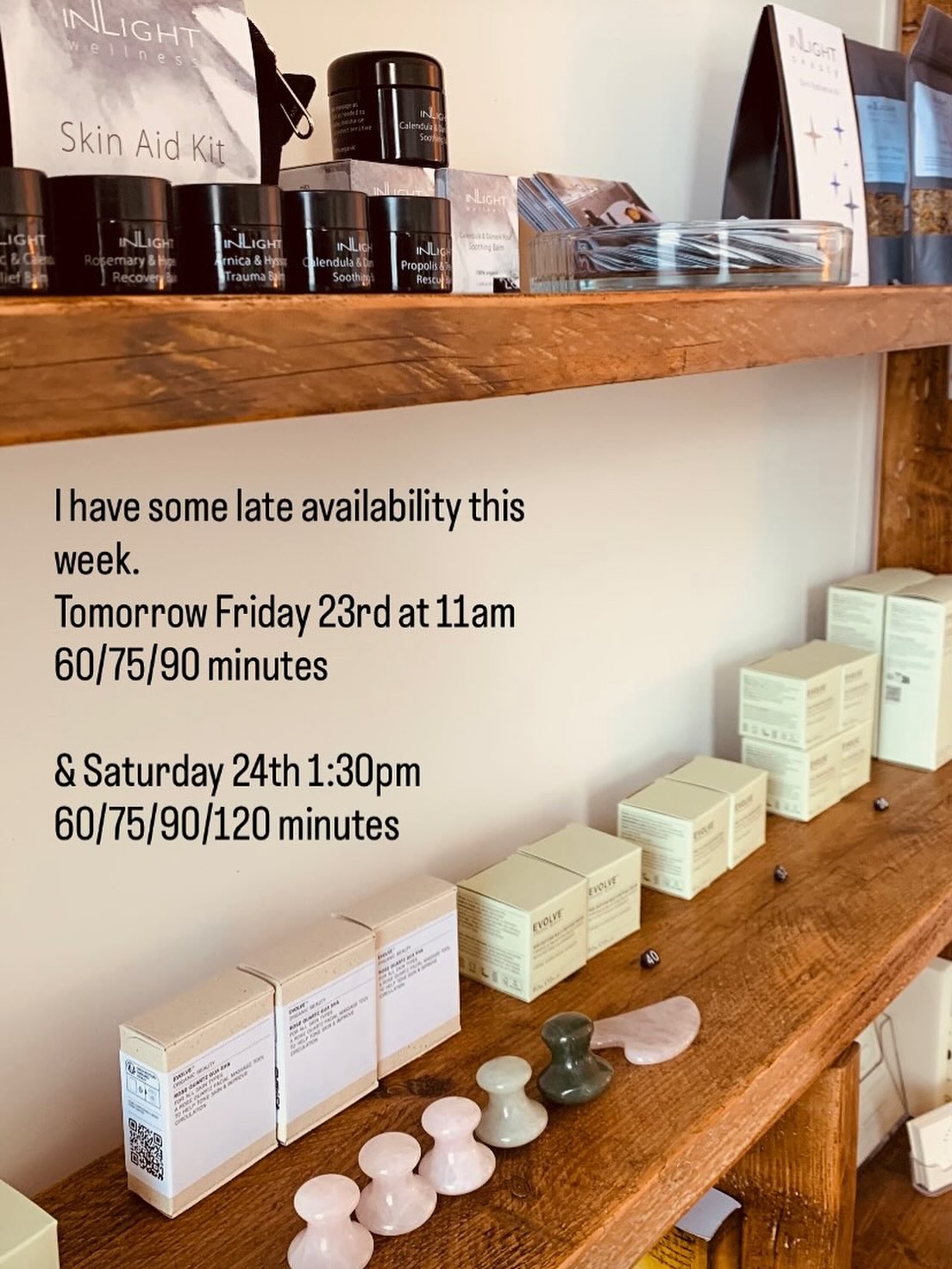 I’ve had a couple of spaces become available this week for restorative massage and holistic skincare.
Email kaya@essential-therapies.co.uk to book