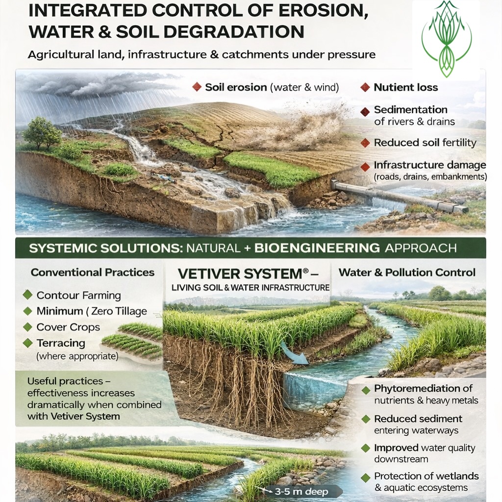 Control of Erosion and Soil and Water Degradation with Vetiver Systems