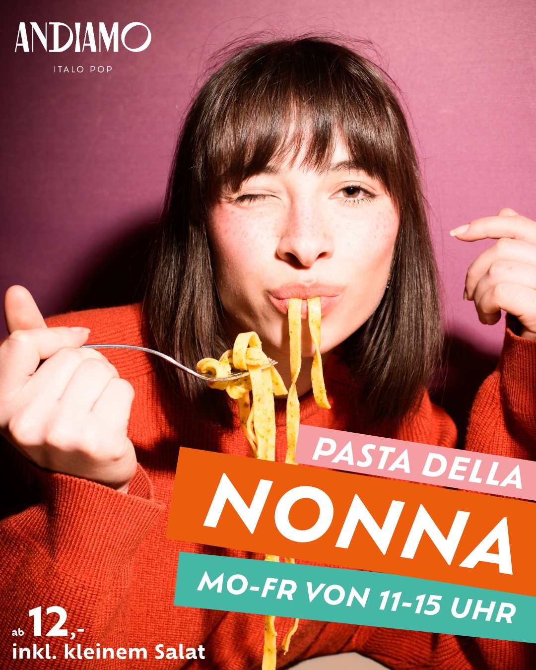 ☀️ MITTAGS IM ANDIAMO – PASTA DELLA NONNA 🍝
12,– € inkl. Salat
Unser ehrliches Mittagsangebot für alle,
die mittags nicht lange suchen wollen,
sondern einfach gut essen möchten.
Frisch gekocht, klassische Pasta, warm auf dem Tisch –
kein Buffet-Stress, kein To-go-Chaos.
Einfach hinsetzen, essen, weitermachen.
Frisch. Echt. Wie bei Oma. 🇮🇹
Zur Auswahl stehen u. a.:
• Rigatoni al Forno
• Paccheri al Pistacchio
• Spaghetti Aglio e Olio
• Penne all’Arrabbiata
• Spaghetti Cacio e Pepe
• Spaghetti alla Puttanesca
• Spaghetti al Gorgonzola
• Penne all’Amatriciana
• Rigatoni alla Bolognese
• Tagliatelle Burro e Salvia
• und viele weitere Klassiker
🕛 Montag – Freitag | 11:00 – 15:00 Uhr
🥗 inkl. kleinem Salat
📍 ANDIAMO Aalen
👉 Auch ideal fürs Büro, kleine Runden oder besondere Anlässe
(gern als gemeinsames Essen oder auf Anfrage als Pasta-Buffet).