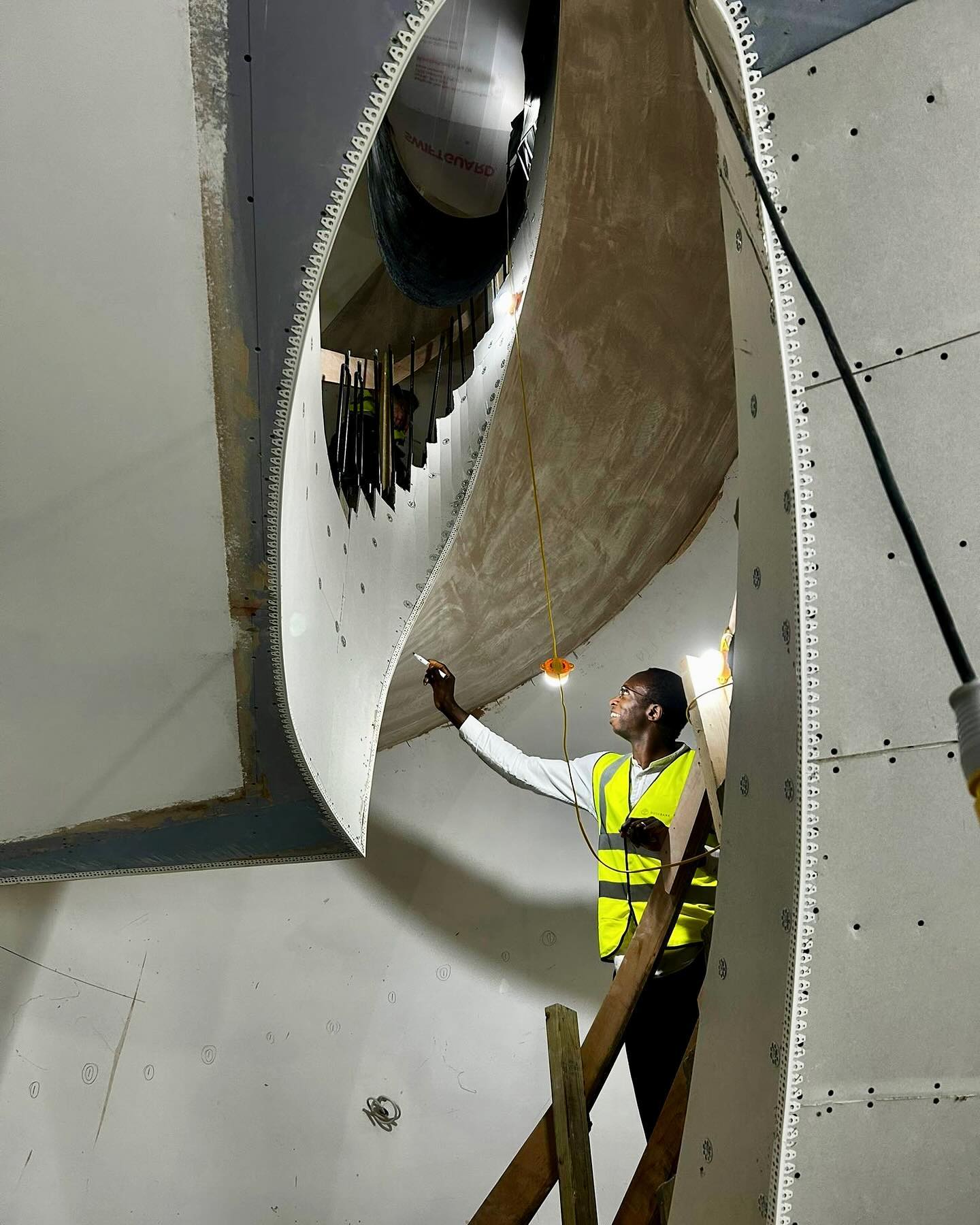 Our Associate, Abre, reviewing our private residential project near Hyde Park Gate✨ #stanesbyarchitecture #spiralstaircase #hydepark #london #londonarchitects