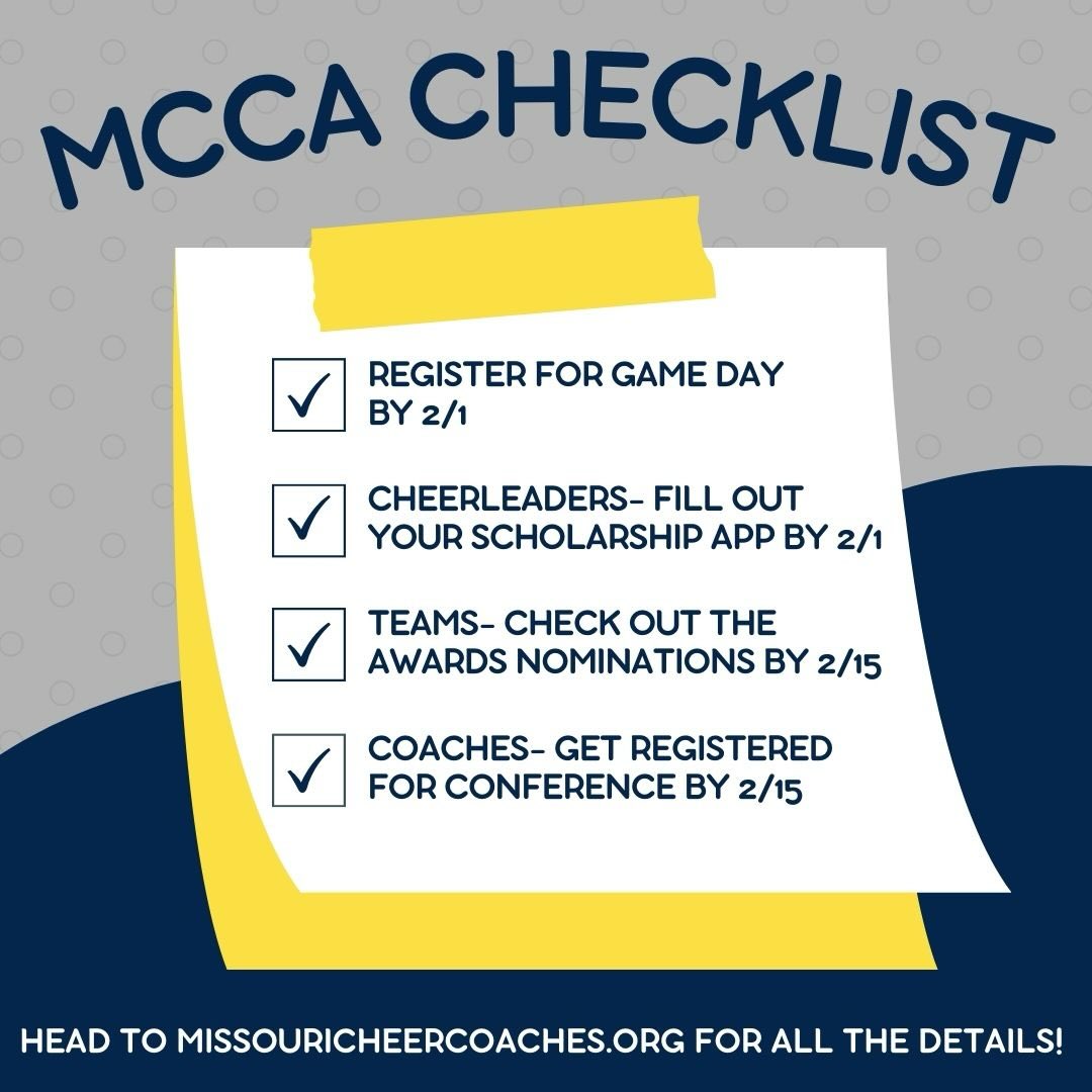 While you’re snowed in, make sure you have checked out the MCCA website for all the upcoming opportunities!
Stay safe and warm out there 💙💛
www.Missouricheercoaches.org
