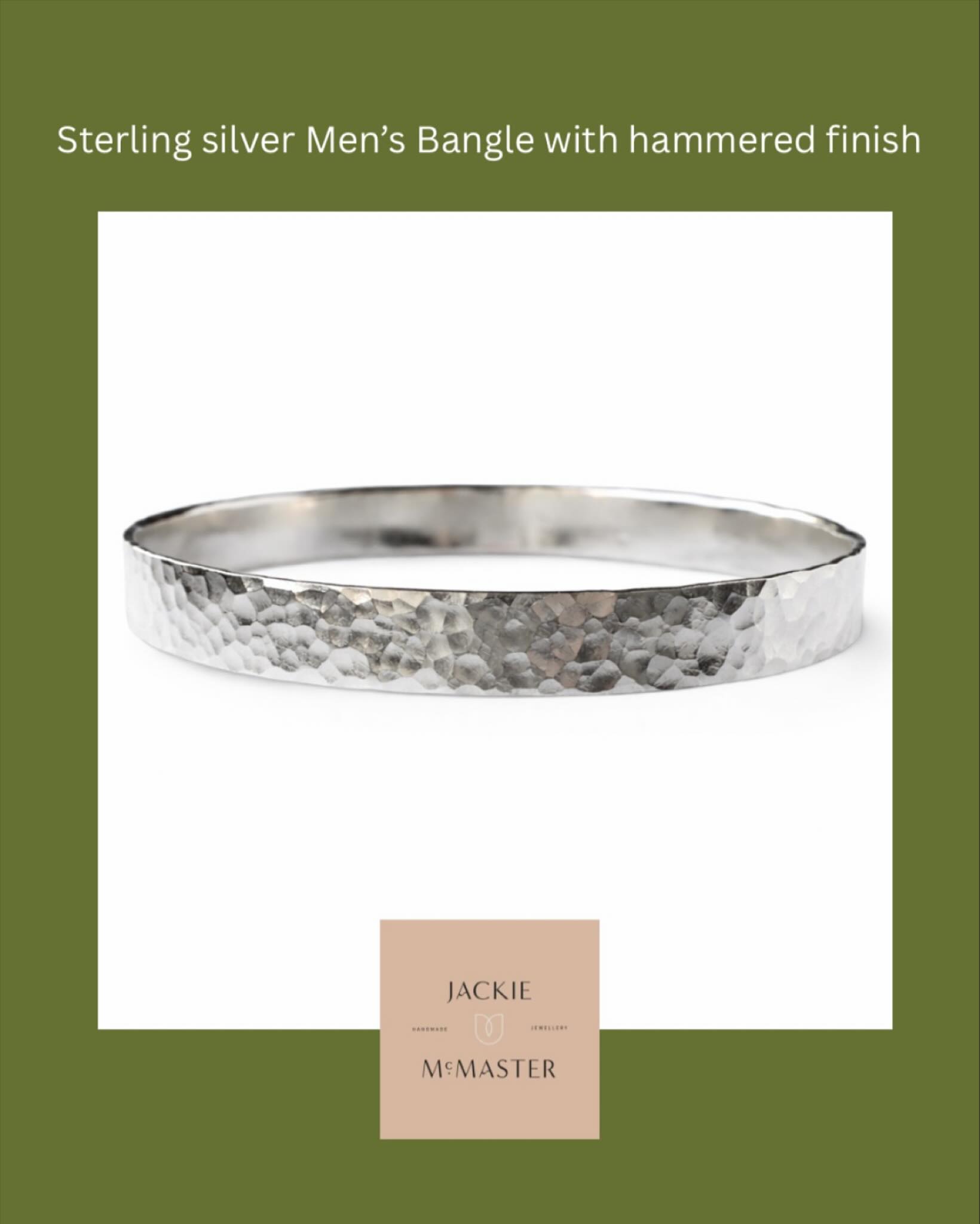 Classic all silver men’s bangle in heavy sterling silver with a hammered textured finish to catch the light.
#bespokejewellery #silverbangles #jackiemcmasterjewellery #ndccmakers