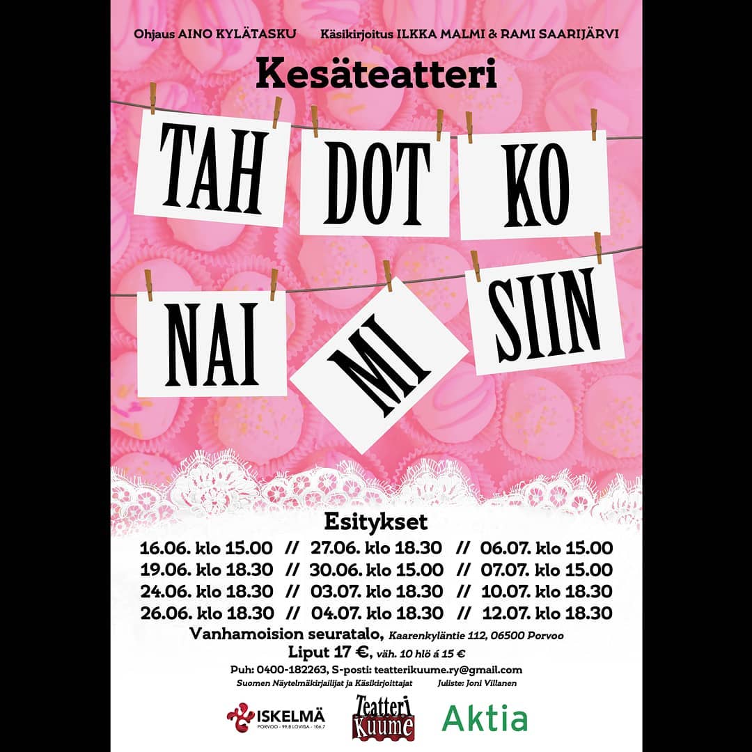 Lippuja voi jo varata 😉
#kesäteatteri #vanhamoisio #askola #monninkylä #tuorila #kerkkoo #virtaala #porvoo #teatteri #teatterikuume #tahdotkonaimisiin #kesähäät