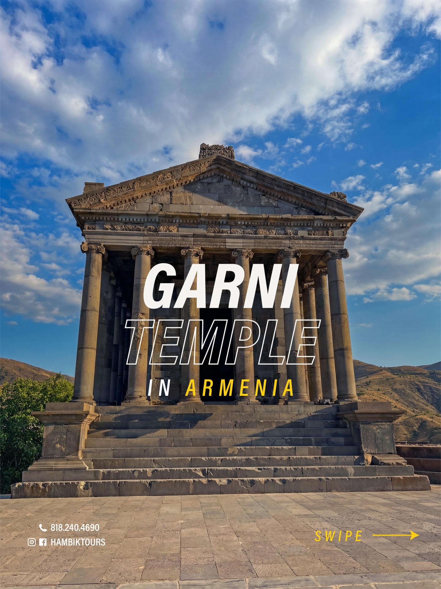 🏛️ Discover the Garni Temple!
Built as a pagan temple, Garni uniquely survived Armenia’s conversion to Christianity in 301 AD — not by destruction, but by being spared and repurposed. Today, it stands as a rare symbol of how Armenia’s ancient past coexists with its Christian identity. A must-see on our Armenia tour with Hambik Tours! ✨
📲 Call 818.240.4690 to book your spot and explore history up close
#GarniTemple #ArmeniaTours #HistoricalSites #CulturalHeritage #TravelArmenia