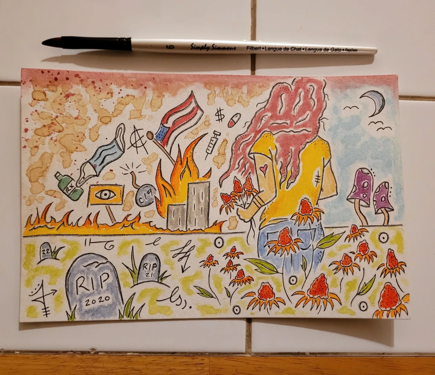 "Mourning Fatigue." #TheQuarantineChronicles #art #staining #drawing #sketch #doodle #sketchbook #sketching #watercolor #artwork #artistsoninstagram