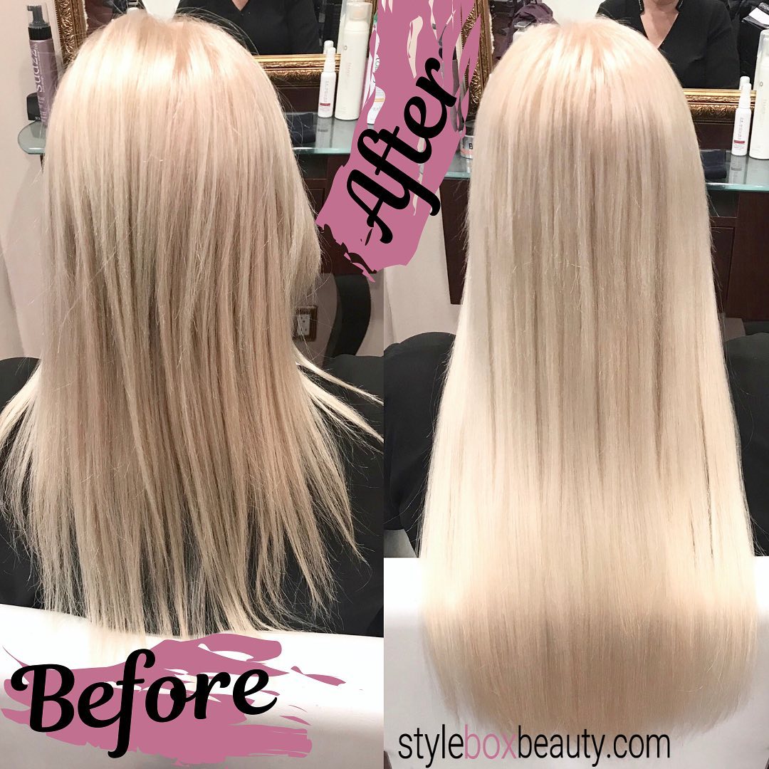 TAPE-IN EXTENSIONS applied by the very talented Nina at @nqsalon #tapeinextensions #before and #after #20inchlength #lightblonde #longerhair #thickerhair #fullerhair #hairgoals #glamgirl ππ»
