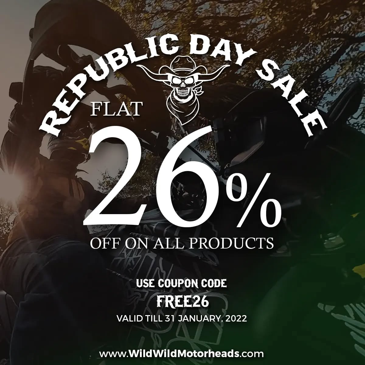 Happy Republic Day India. Here's us adding to your celebrations. Head to our shop now. (link in bio)
#republicdaysale #bikersofinstagram #bikersofindia #motorheads #whyweride #exploremore #travelgram #wildornothing #sale #closeout #whywedrive #carporn #carlovers #traveler #MotorheadsLifestyle