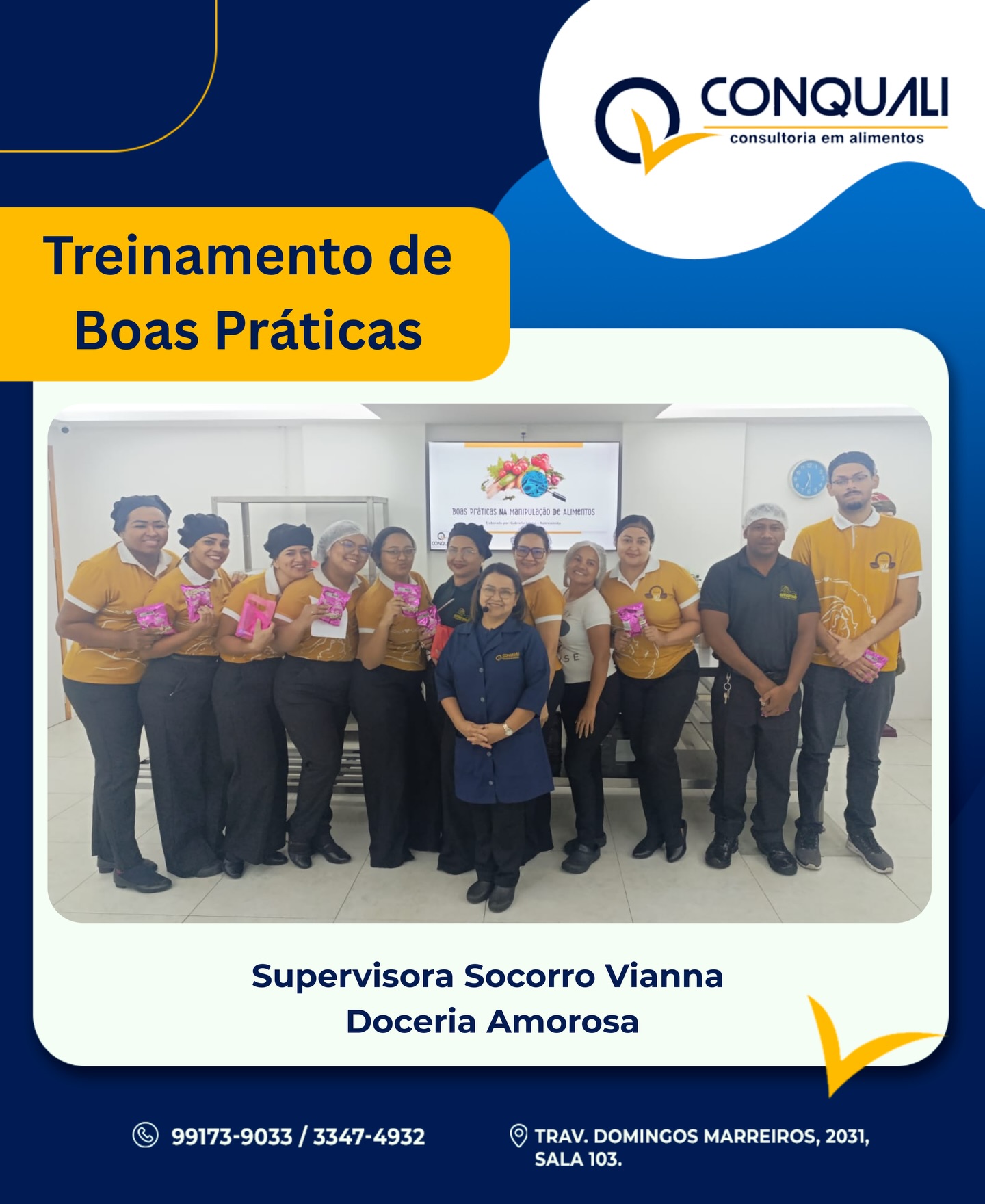 Treinamento de Boas Práticas realizado com a equipe da Doceria Amorosa, sob supervisão de Socorro Vianna.
Boas Práticas não são “detalhe”: são rotina, padrão e segurança em cada etapa, da manipulação ao atendimento. Quando a equipe entende o porquê de cada procedimento, a operação ganha mais controle, reduz riscos e fortalece a confiança do cliente.
A Conquali atua com orientação técnica e treinamento aplicado à realidade do seu negócio, para transformar exigência sanitária em processo bem executado.
#Conquali #ConsultoriaEmAlimentos #BoasPraticas #SegurancaAlimentar #ManipulacaoDeAlimentos #Treinamento #Padronizacao #Qualidade #VigilanciaSanitaria #BaresERestaurantes #AlimentosEBebidas #BelemPA #Para