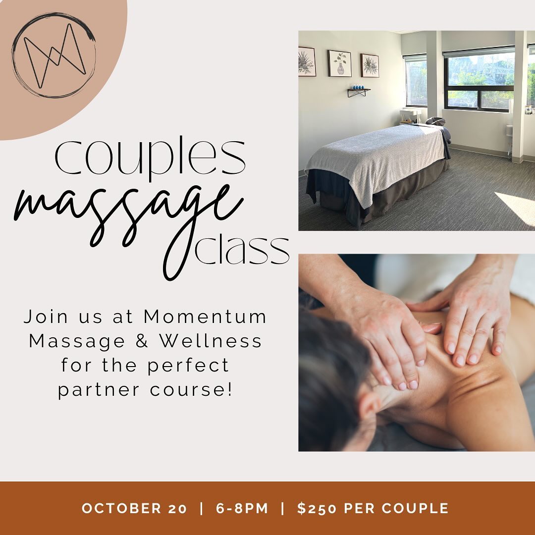 Want to learn how to massage without getting tired in 2 minutes? Join us for our next Couples Massage Class on Friday, 10/20 @ 6pm at Momentum Massage & Wellness in Larchmont!
Grab a friend, partner or spouse and learn from the best. Giselle and Elissa will share trade tips and tricks, and teach you a go-to routine you can use at home.
Registration is required! See link in bio or visit our website at momentummw.com to learn more & sign up.
Hope to see you there! 🎃