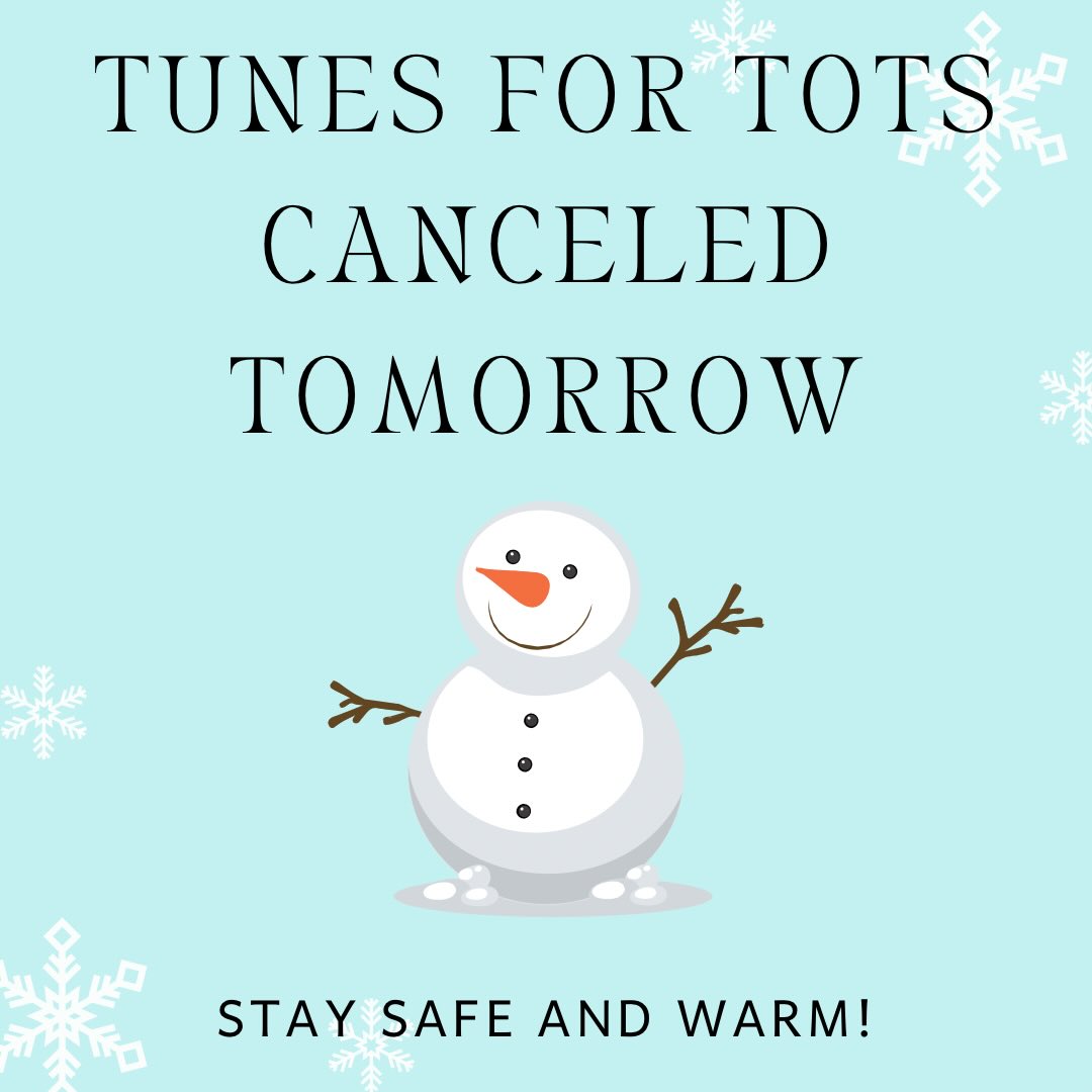 Hey friends! ๐๐ป All that snow has us hitting pause โ๏ธ Tunes for Tots is canceled tomorrow to ensure you and our employees stay safe.
Snuggle in and enjoy the snow day! โ๏ธ