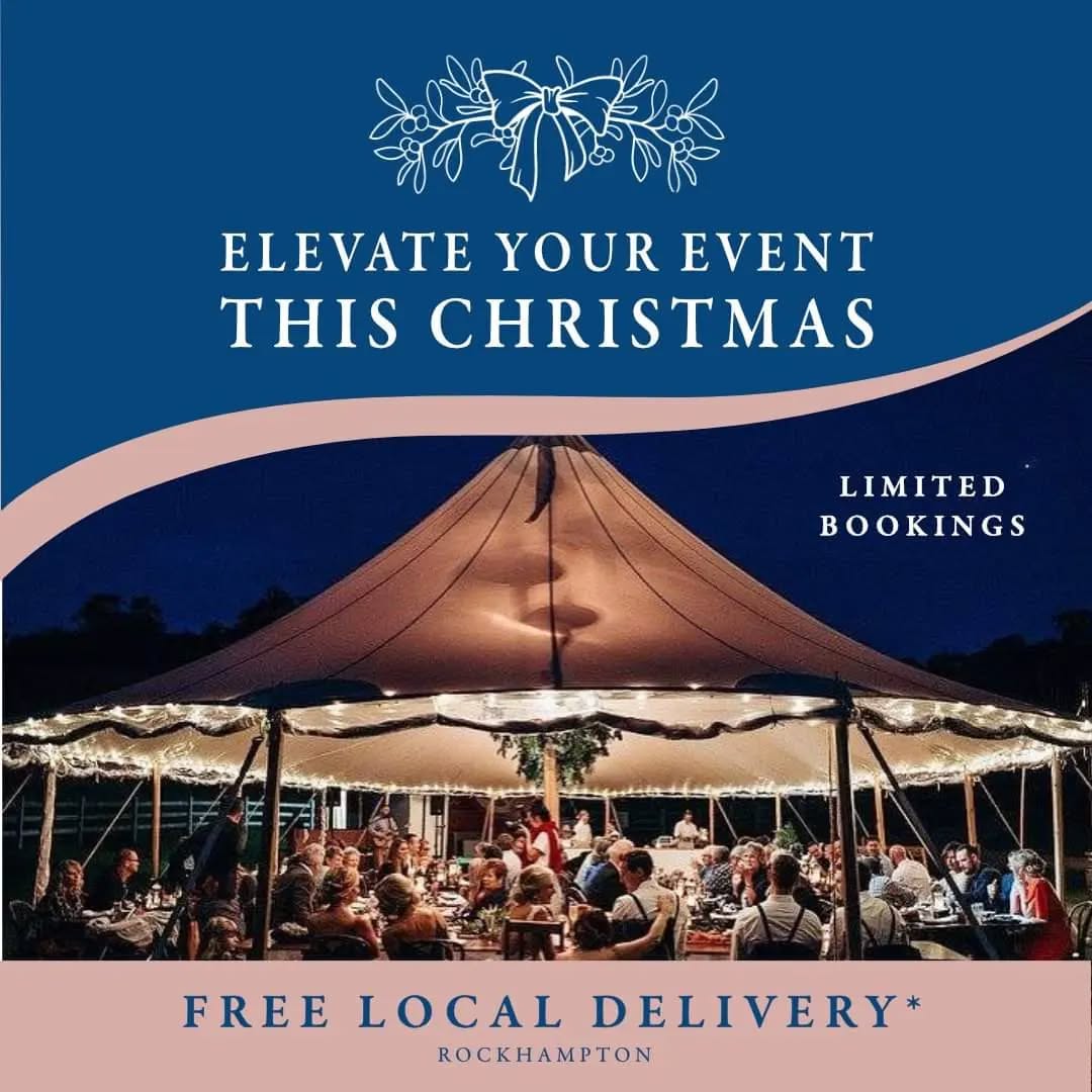 'Tis the season to book!
Christmas will be here in a blink but the good news is we still have spots available!
Our stunning handcrafted sailcloth tents, with sweeping canopy supported by natural wooden poles, create a signature look perfect for any event or celebration.
With the ability for our tents to travel to locations throughout the Central Queensland region, our tents are stunning in any setting. Designed for all weather conditions, with increased air flow for hot summer days and wet weather walls available, you and your guests can celebrate in style and comfort.
We also offer bespoke styling, lighting & furniture hire packages tailored to suit your needs and budget. Elevate your event this Christmas with Sperry Tents CQ.
Bookings are limited, so book today to avoid disappointment!
#Christmas #event #hire #tent #celebration #party #capricorncoast #rockhampton #yeppoon #styling #planning