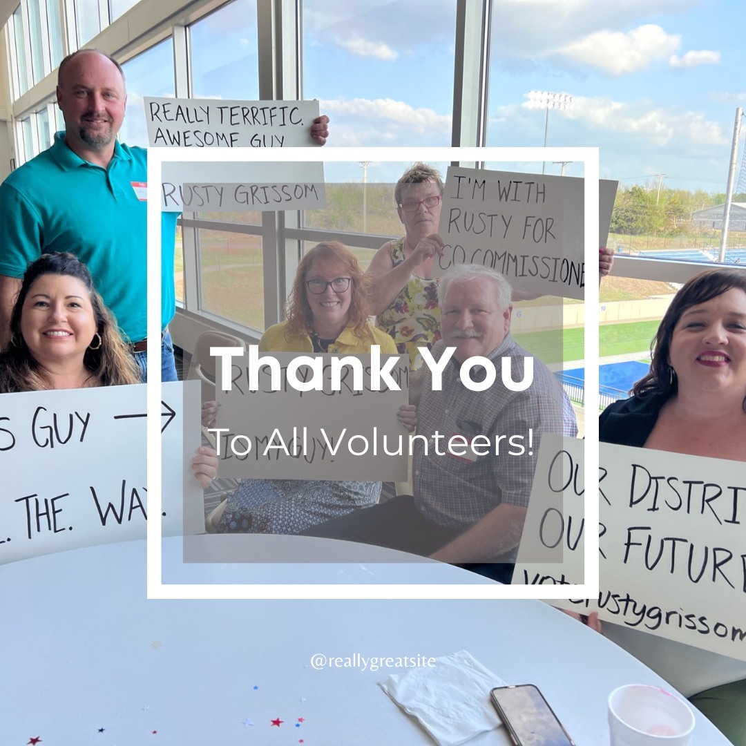 Thank you to our volunteers! This campaign wouldn't be where it is today without YOU! Between signs, calls, door knocking, donations, and SO much more.
We still have a lot of work to do. I'm grateful to have you all by my side!
•
•
•
Visit my website for more info! www.VoteRustyGrissom.com
📞 405-872-9584
📫 Please send contributions to:
P.O. Box 1100
Noble, OK 73068
•
•
•
#thankyou #grateful #volunteers #clevelandcountycommissioner #yourvotematters