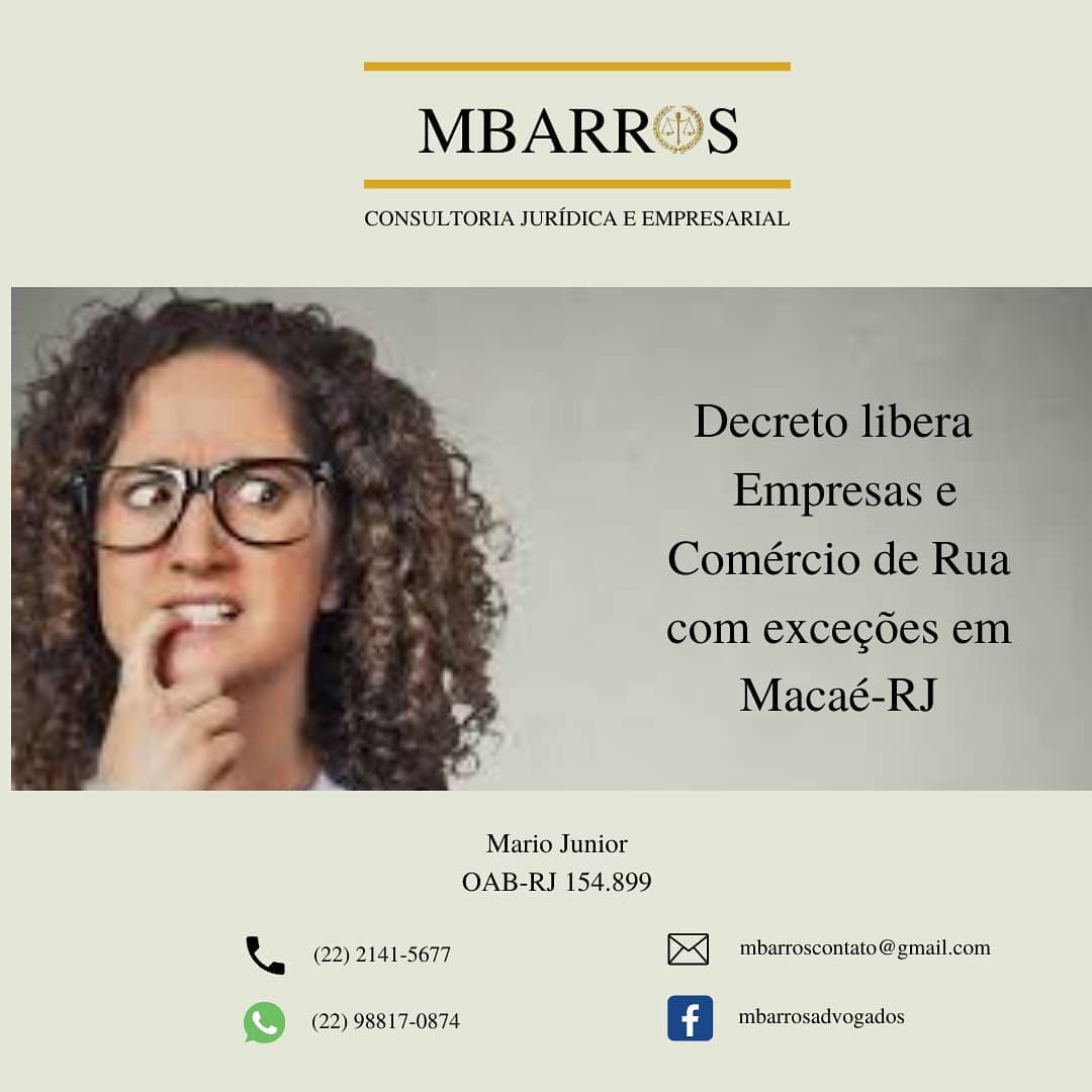 => Decreto em Macaé-RJ libera Empresas Onshore e Comercio de Rua com Exceções!
Foi publicado hoje (07/08/2020) o Decreto nº 113/2020 autorizando o retorno das seguintes atividades:
- Empresas e atividades onshore da indústria de óleo e gás, no horário compreendido entre 08h e às 18h;
- Comércio de rua, com exceção de lanchonetes, cafeterias, bares, restaurantes, academias e shopping centers, no horário compreendido entre 10h e às 16h.
É importante destacar que:
- Somente poderão retornar aqueles que forem submetidos aos testes para Covid-19 cujo resultado seja não reagente.
- Apesar de ainda não estarem liberados, os sócios, proprietários, funcionários e colaboradores das academias, shopping centers, bares, restaurantes, lanchonetes, cafeterias e templos religiosos, deverão realizar os
testes para Covid-19, no Centro de Especialidades Médicas Dona Alba, a partir do dia 10 de agosto de 2020, mediante agendamento prévio.
- Lojas de materiais de construção e de materiais de informática agora têm novo horário de funcionamento: de 10h às 16h.
#novidade
#legislação
#macae