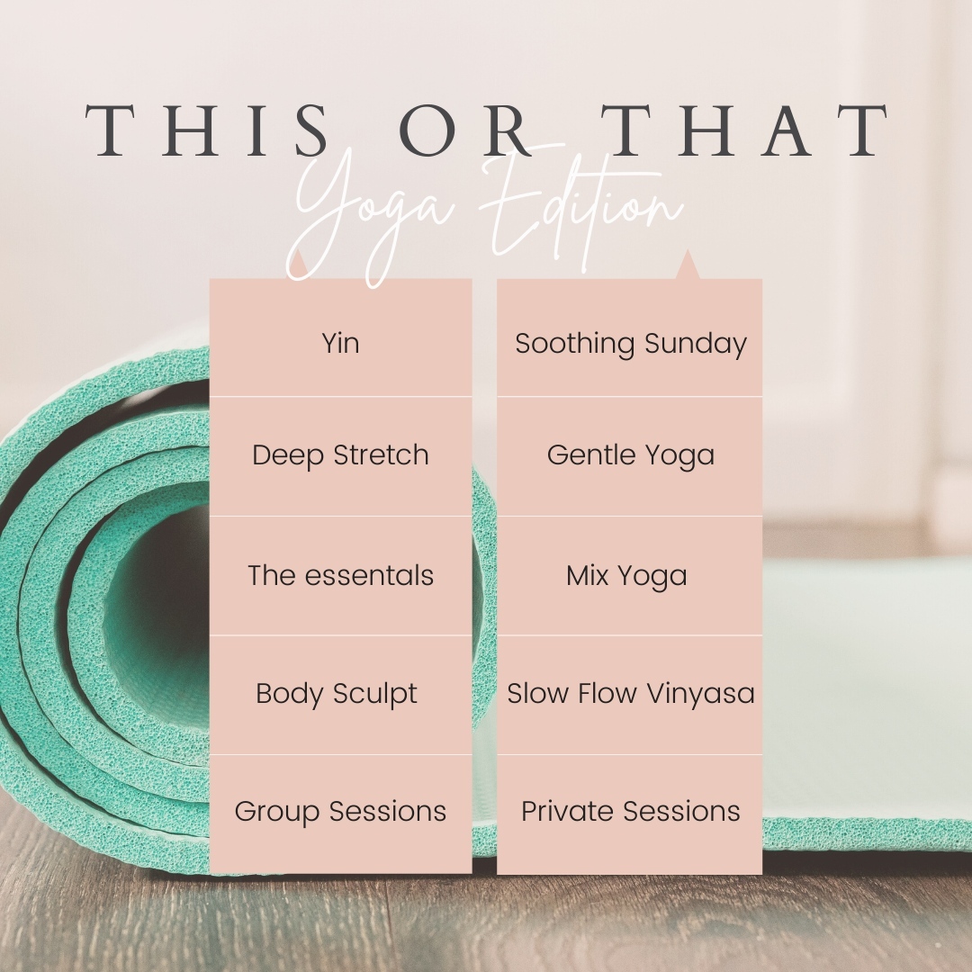 This or that, but make it yoga classes! 🧘 Comment your picks down below!!
See a class that is interesting to you? Come join us for a class! All levels are welcome! 💓
#NewberryYoga #gentleyoga #yinyoga #yangyoga #RestorativeYoga #meditation #Mindfulness