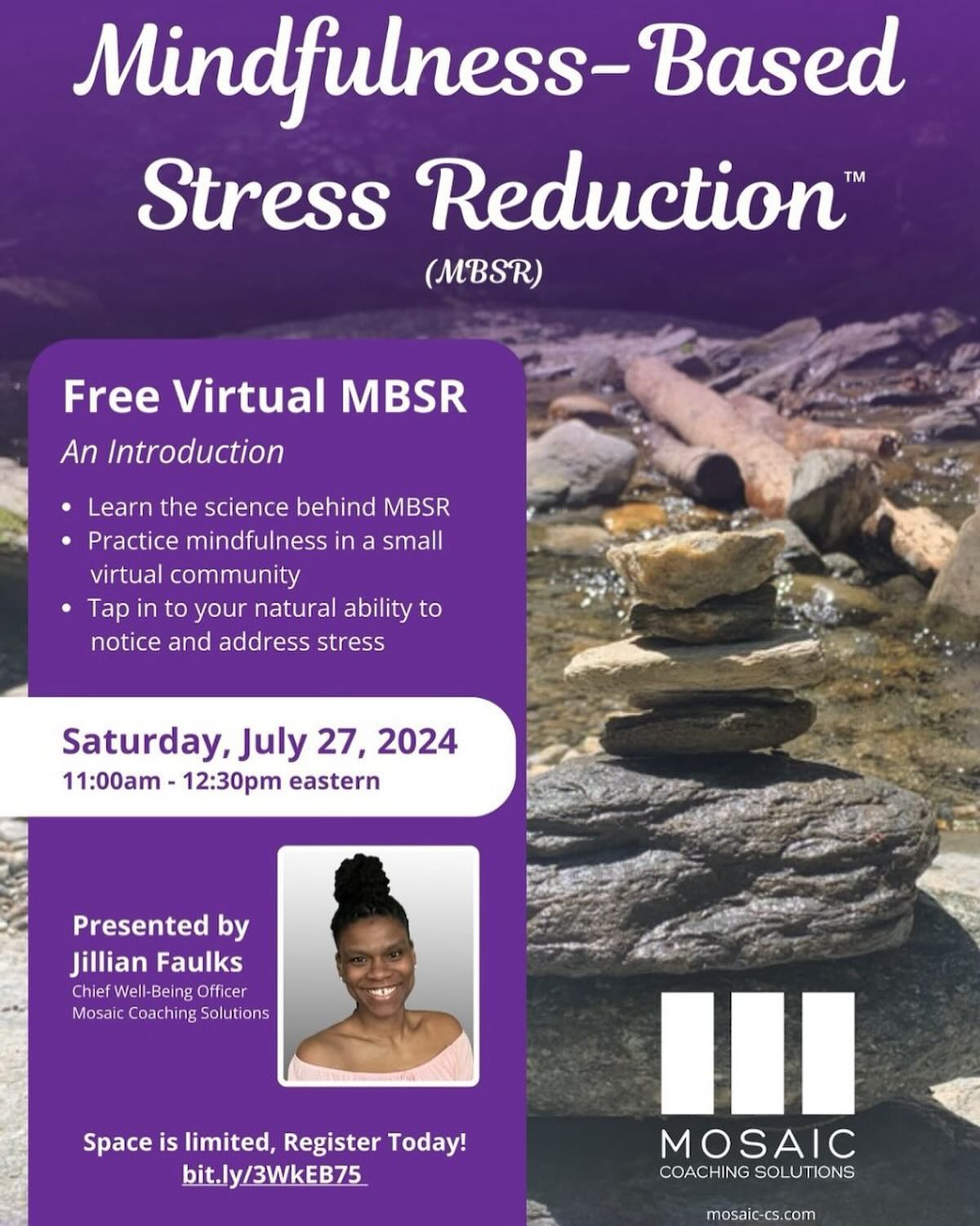 In just 10 days this incredible free offer to sit w our resident expert on all things mindfulness will host a 90 minute class on how to reduce stress and take better care of yourself. Registration is required and space is limited!