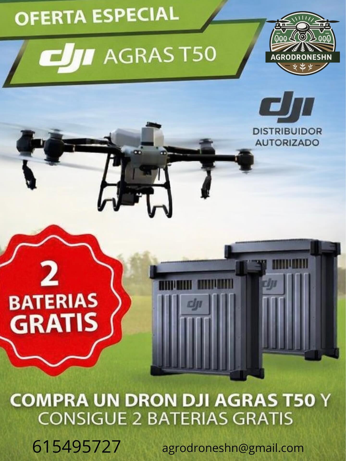 Invierte en potencia y eficiencia para tu explotación agrícola.
Al adquirir el DJI Agras T50, en Agrodroneshn te incluimos 2 baterías DJI sin coste adicional.
✔️ Más horas de vuelo
✔️ Menos paradas
✔️ Mayor productividad en cada aplicación
Una oportunidad ideal para profesionales que buscan rendimiento, fiabilidad y el mejor arranque desde el primer día con su dron agrícola.
📞 Contacta con nosotros y te asesoramos sin compromiso.
🚁 Lleva tu trabajo al siguiente nivel con Agrodroneshn.
#PromociónAgrícola #DJIAgrasT50 #DronesAgrícolas #AgriculturaDePrecisión #Agrodrones TecnologíaAgraria