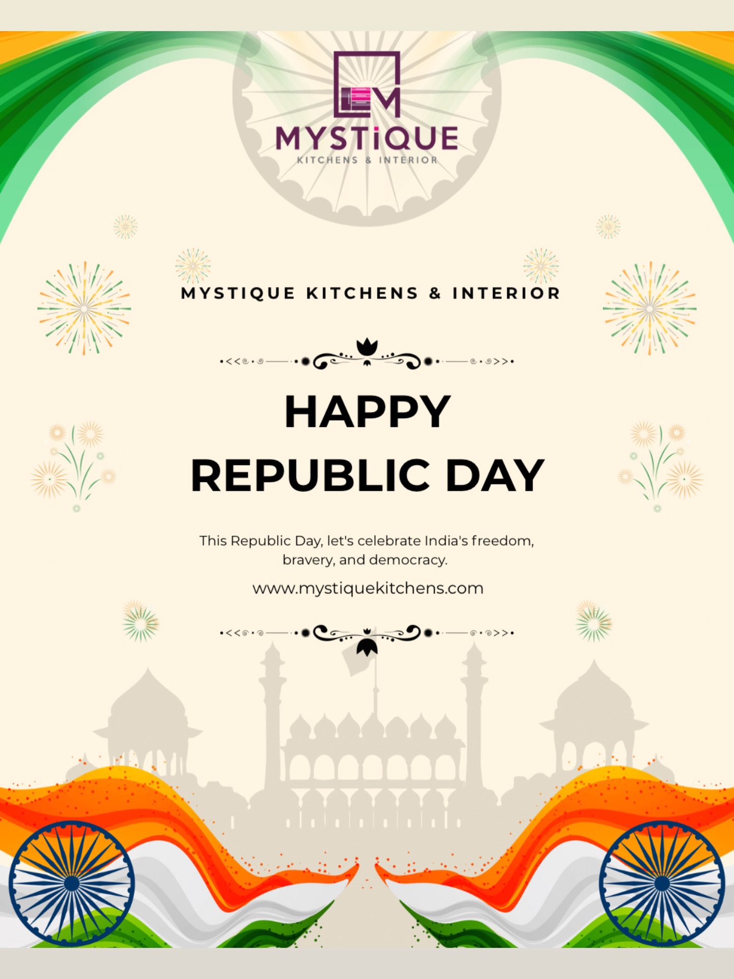 “With unity in diversity, we stand strong 🇮🇳 Happy Republic Day, India! 💛 #RepublicDay #India#indian #mystiquekitches