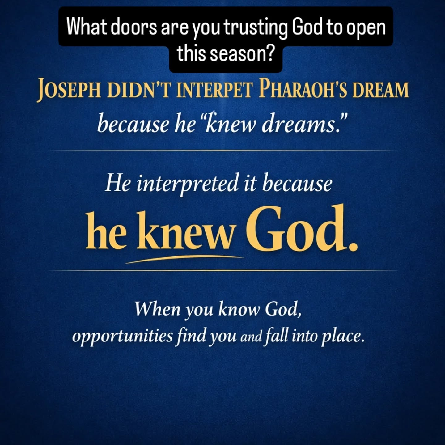What door are you trusting God to open this season?
Comment: “I will know God.”
#faith #BibleTruth #kingdommindset